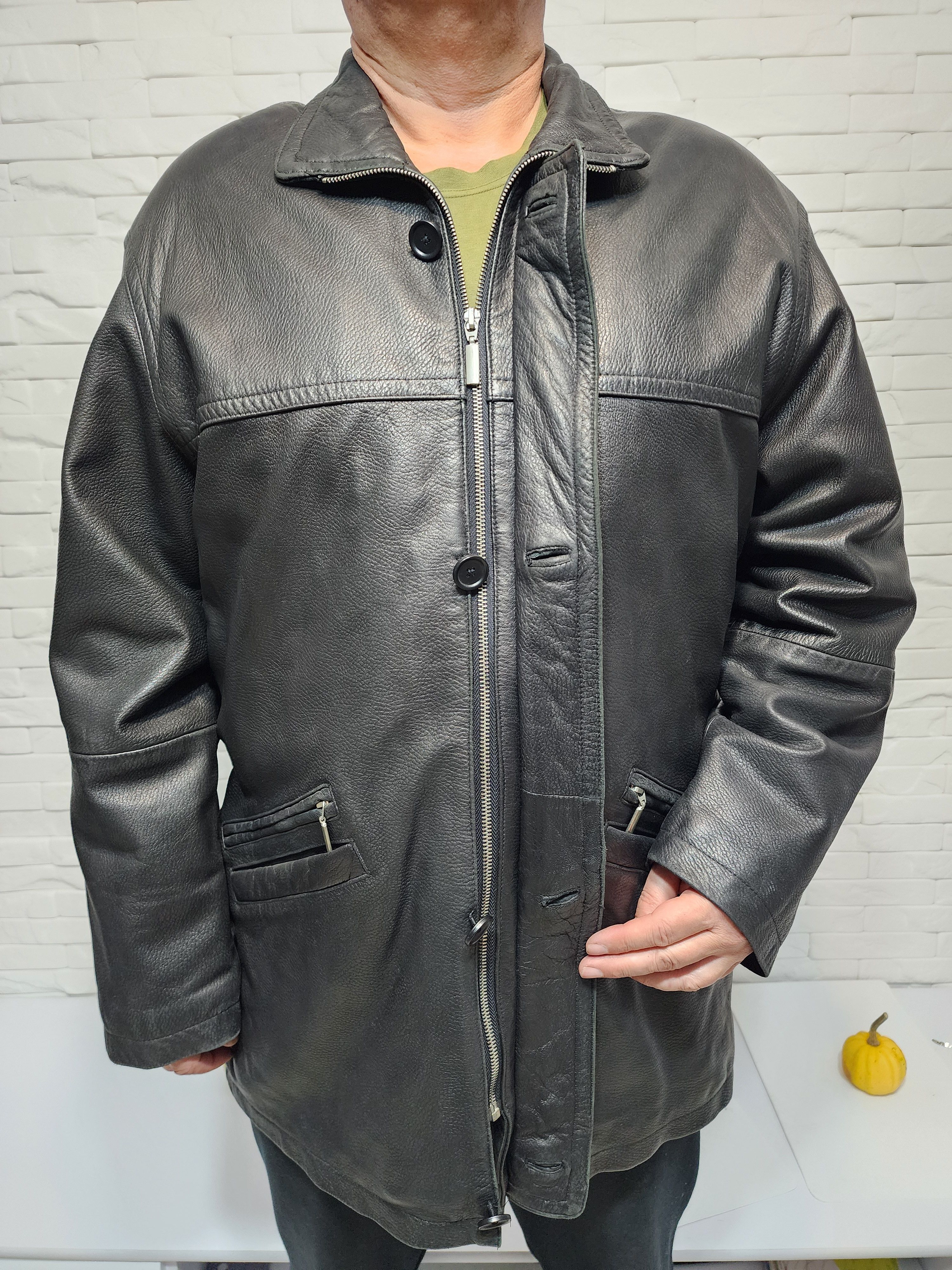 Genuine Leather Men's Black Genuine Leather Jacket: Zip Up, Pockets Size US XL / EU 56 / 4 - 5 Thumbnail