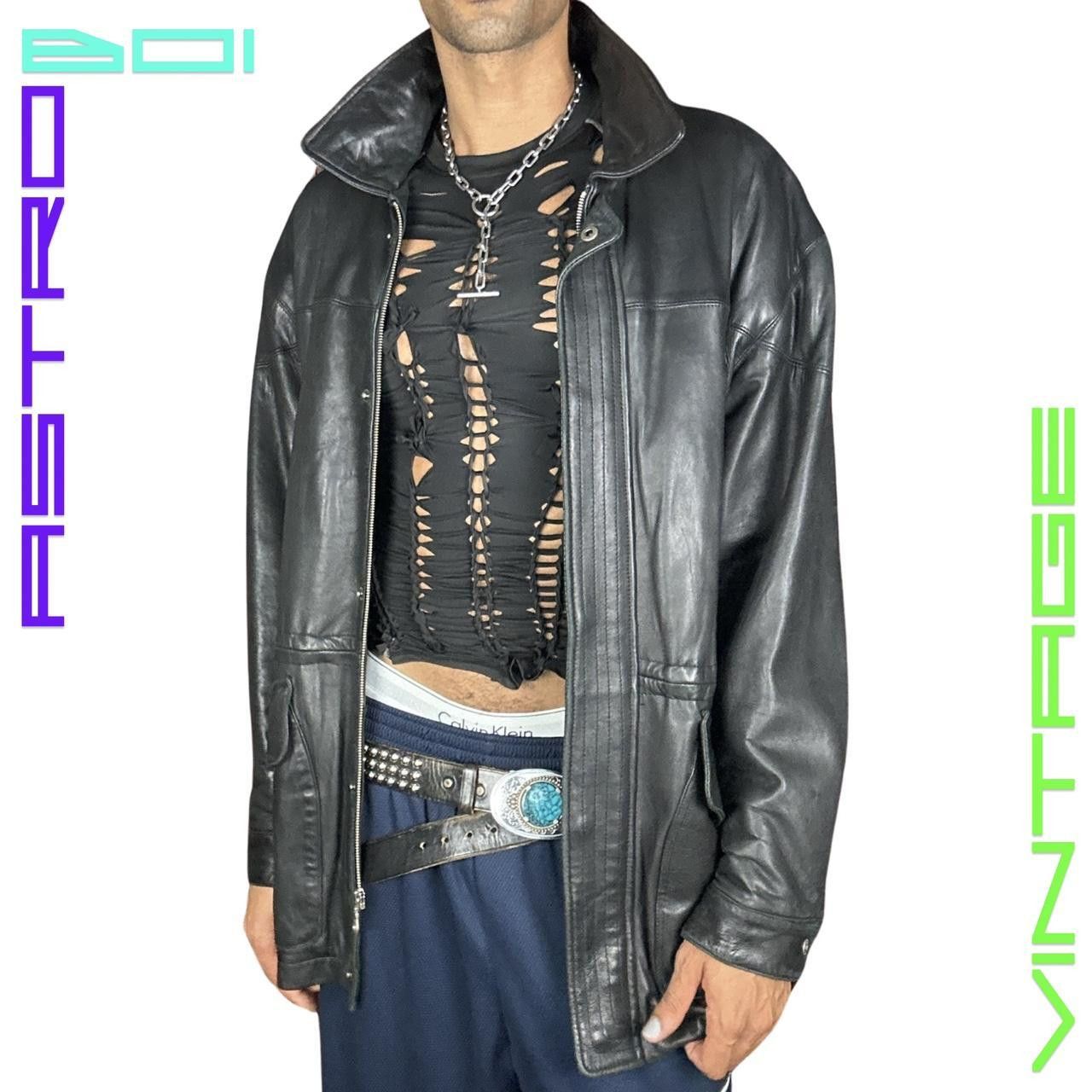 VINTAGE 90s PHILIPPE MONET BLACK LEATHER JACKET _ LARGE