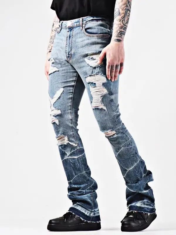 VIBE Vintage washed ripped lightning texture rare jeans Size US 32 / EU 48 - 6 Thumbnail