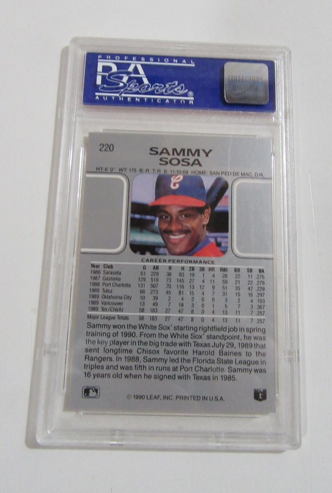 Other 1990 Leaf Sammy Sosa PSA 8 NM-MT Rookie RC #220 White Sox Size ONE SIZE - 2 Thumbnail