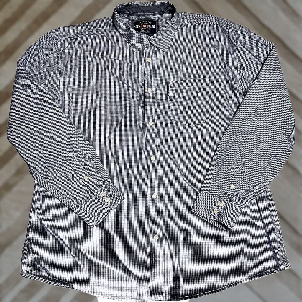 Ecko Unltd. ECKO UNLTD Men 3XL Blue Black Mini Check 100% Cotton Long Sleeve Button-Up Shirt EUC Size US XXL / EU 58 / 5 - 1 Thumbnail