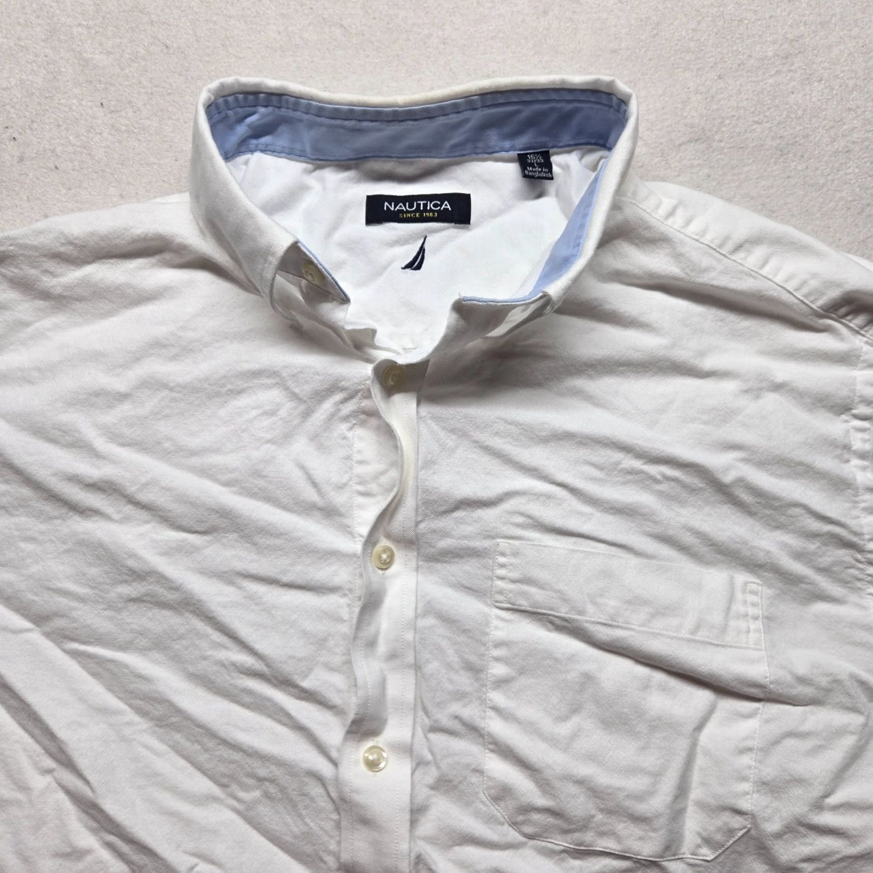 Nautica Nautica Dress Shirt Solid White Button Up Dress Long Sleeve Adult Men 16.5 L Slim Size 42R - 2 Thumbnail