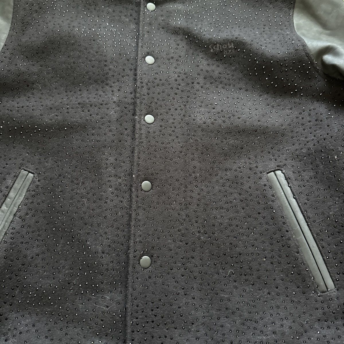 Schott ELIANTTE Custom SCHOTT LEATHER SLEEVED VARSITY JACKET BLACK Size US XL / EU 56 / 4 - 3 Thumbnail