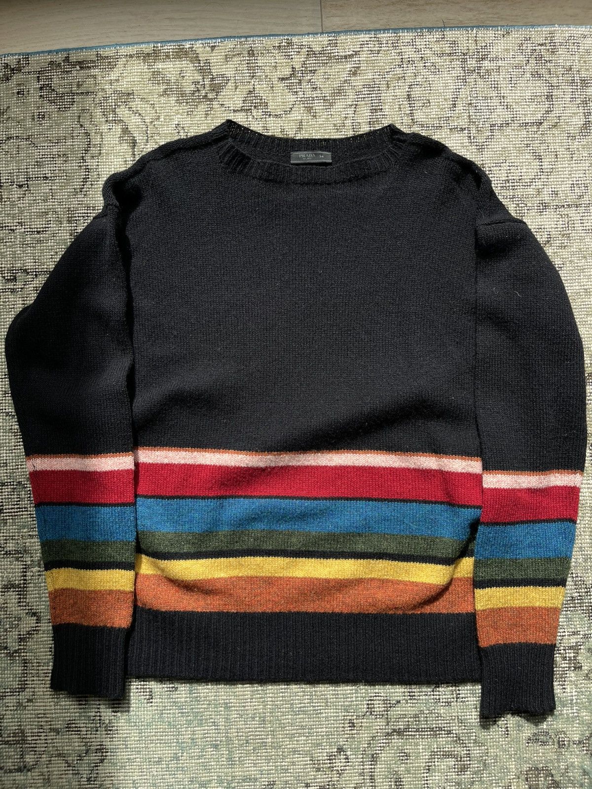 Prada Prada 2018 Black Oversized Sweater With Colourful Stripes Size US L / EU 52-54 / 3 - 2 Thumbnail