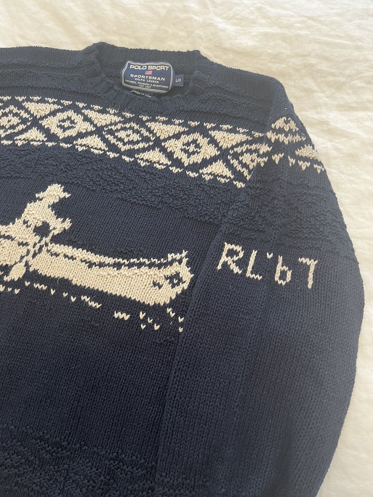 トップス 90s polo ralph lauren canoe hand knit Vintage Ralph Lauren Hand Knit Sweater Canoe Nautical
