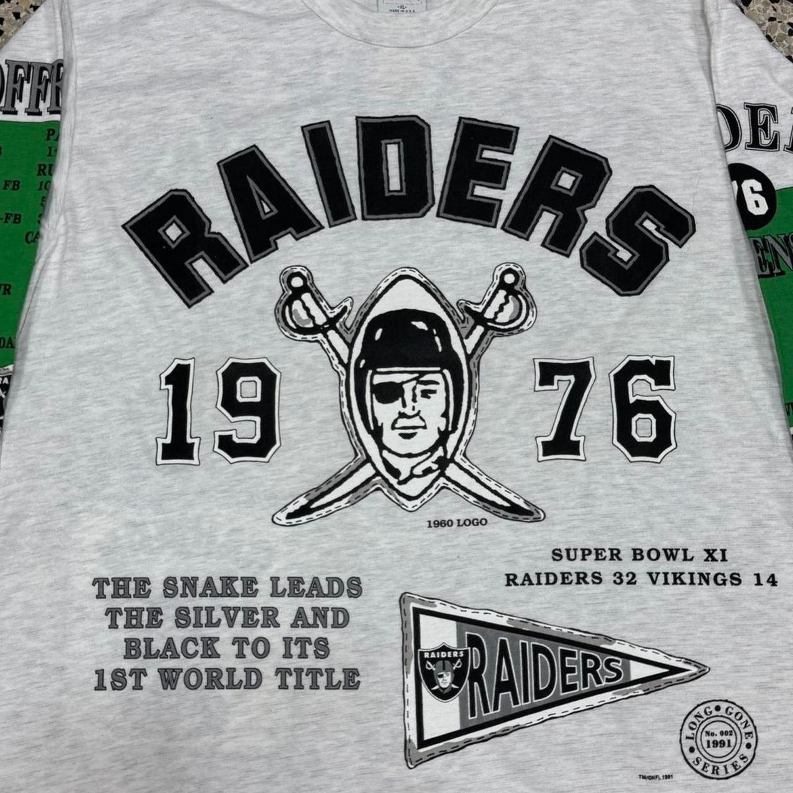 NFL × Vintage VINTAGE 90S SINGLE STITCH BNWT NOS LONG GONE RAIDERS AOP TEE Size US XL / EU 56 / 4 - 6 Thumbnail