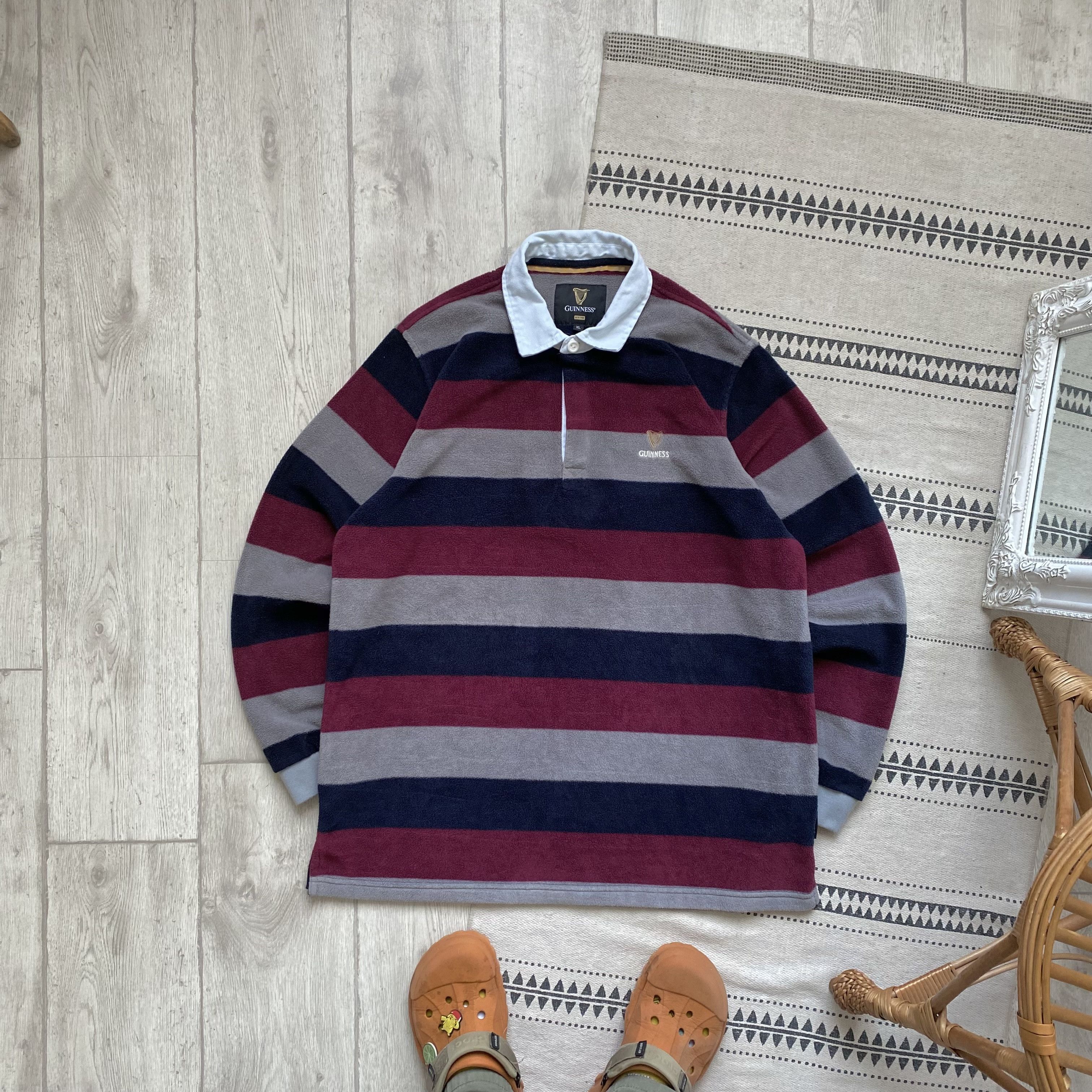 Cotton Traders 🍺 Vintage Guinness Fleece Striped England Rugby Shirt Size US XL / EU 56 / 4 - 1 Thumbnail