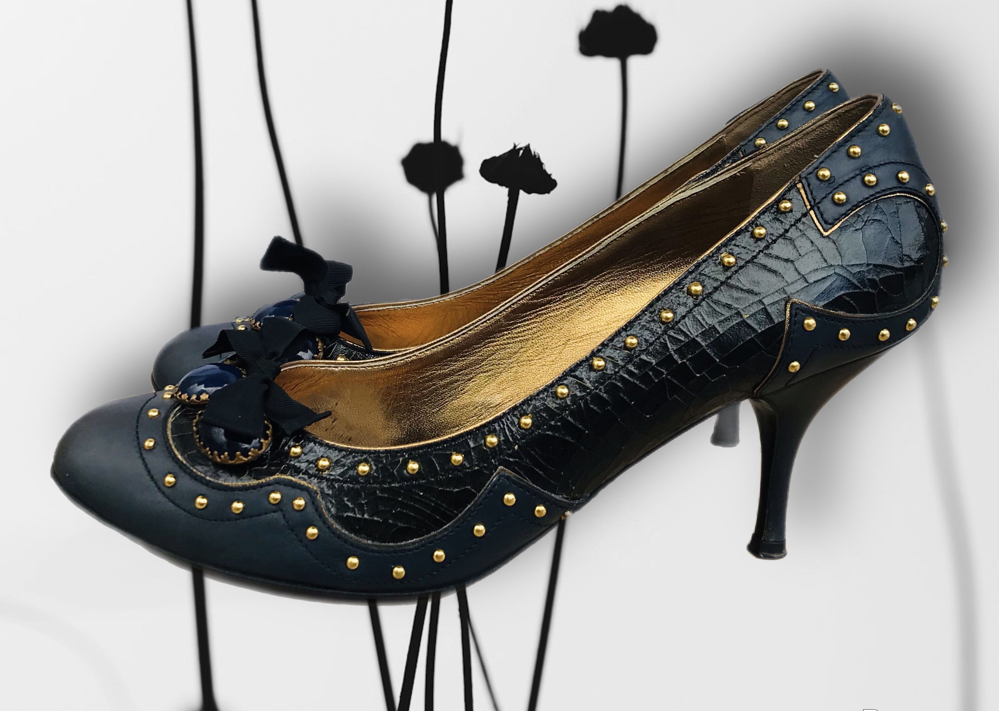 Miu Miu Miu Miu Ribbon Studded Heels Pump 80 mm Toe Leather Size US 9 / IT 39 - 2 Thumbnail