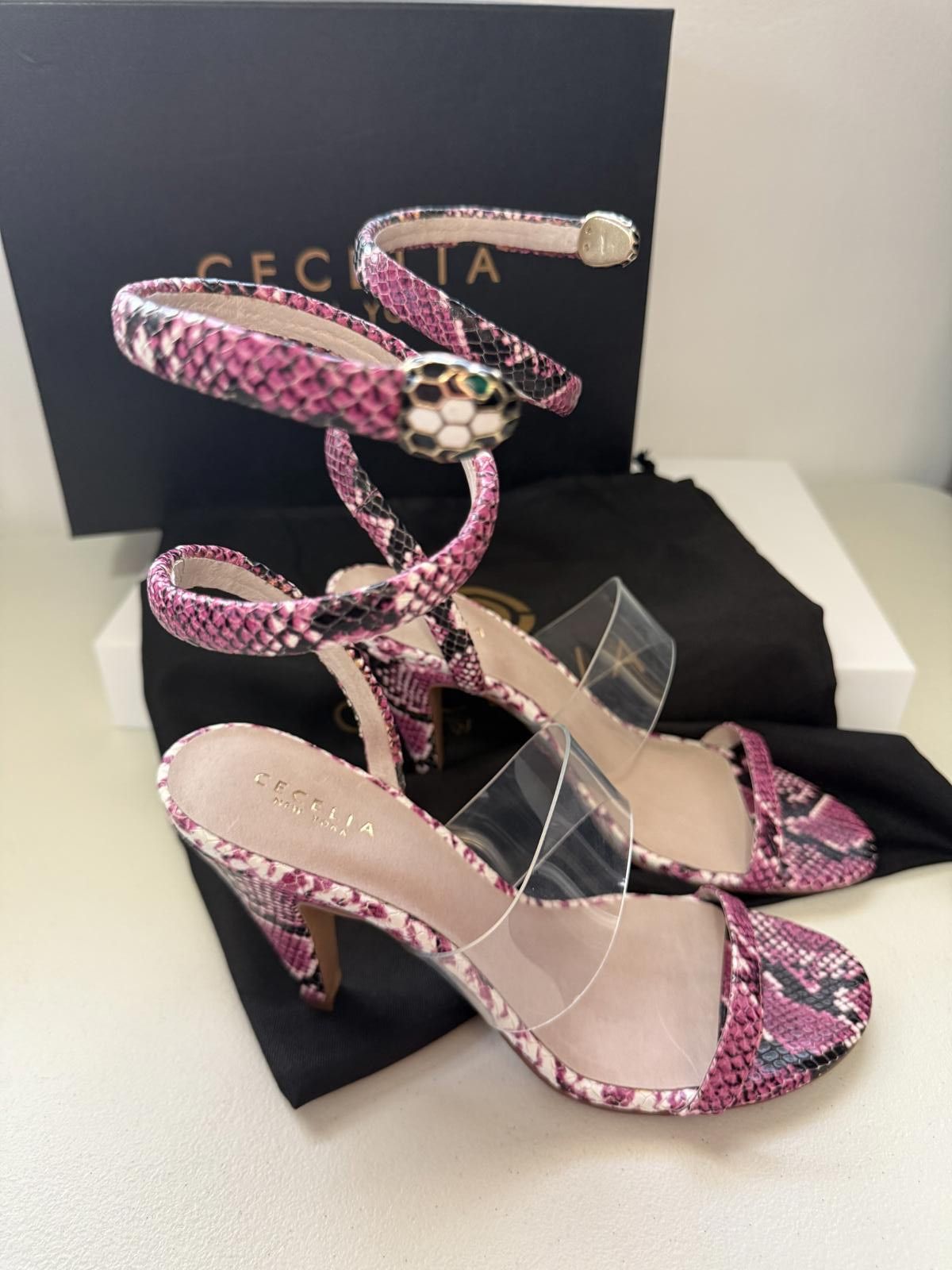 Other Cecelia New York Sabrina Snake Wrap Heels – Dragon Fruit Size US 8 / IT 38 - 8 Thumbnail