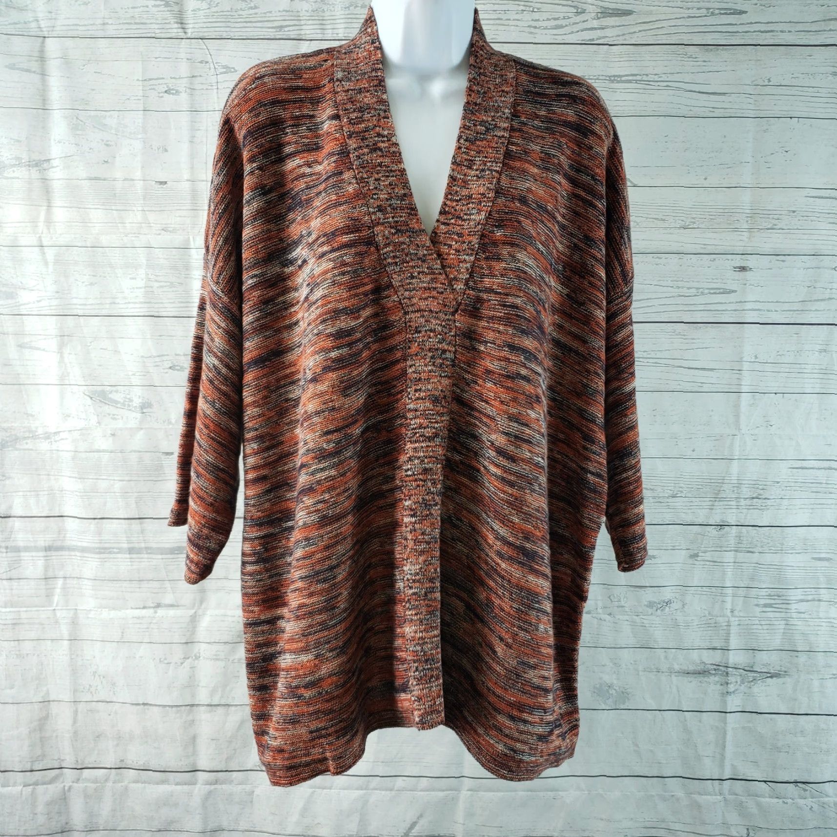 J. Jill PureJill Womens Pullover Sweater Sz M Orange V-Neck 3/4 Sleeve Cotton Blend Jumper Shirt Womens Size M / US 6-8 / IT 42-44 - 2 Thumbnail