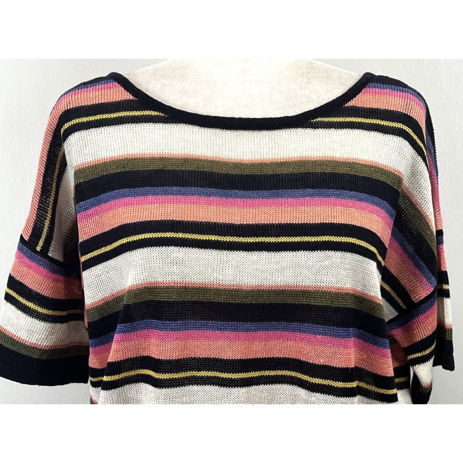 Talbots Talbots Plus Size 1X Multicolor Striped Linen Knit Sweater Short Sleeve Womens Size XL / US 12-14 / IT 48-50 - 5 Thumbnail