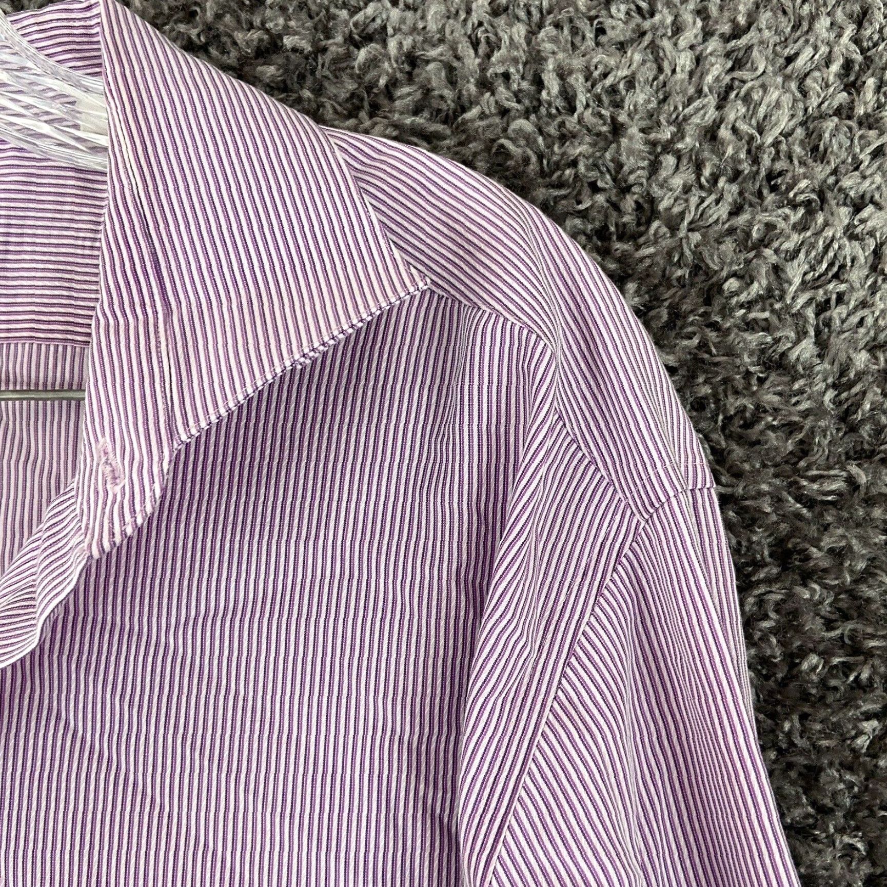 Calvin Klein VINTAGE Calvin Klein Dress Shirt Mens 17 Slim Long Sleeve Purple Stripe Shirt 17 Purple Mens Size 46R - 4 Thumbnail