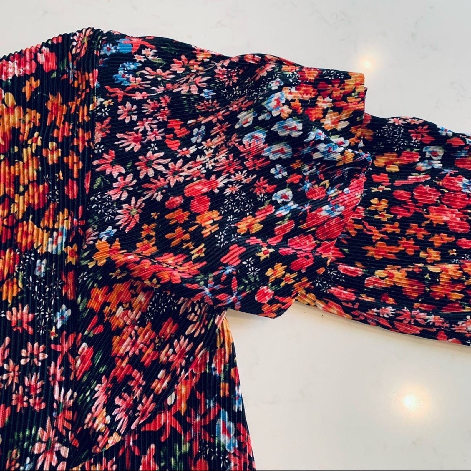 Zara Zara Micro Pleated Floral Detail Puff Sleeve Ruffled Dress Size M / US 6-8 / IT 42-44 - 6 Thumbnail