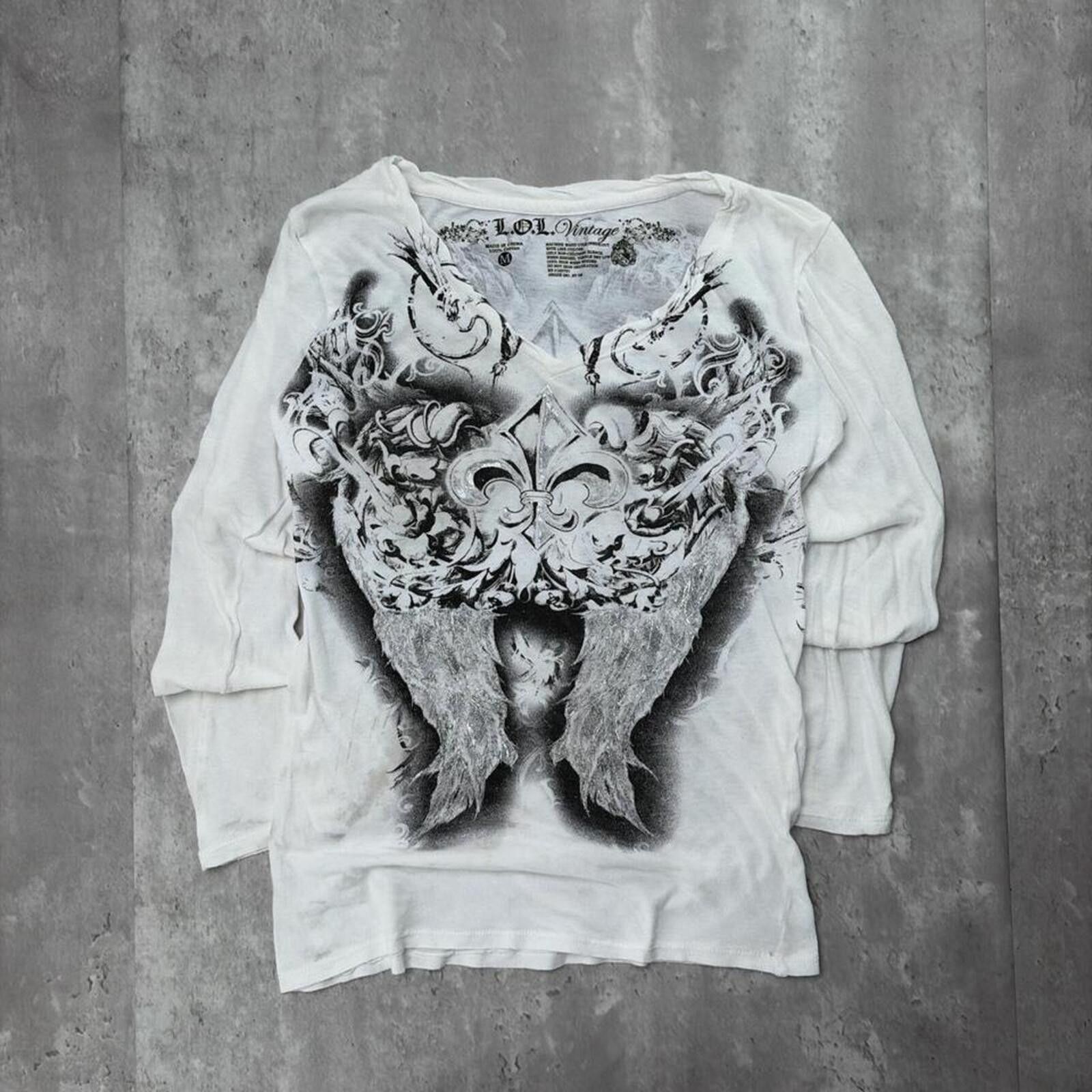 Other Y2K L.O.L. Vintage Gothic Angel Wings Long Sleeve Shirt Size L / US 10 / IT 46 - 1 Thumbnail