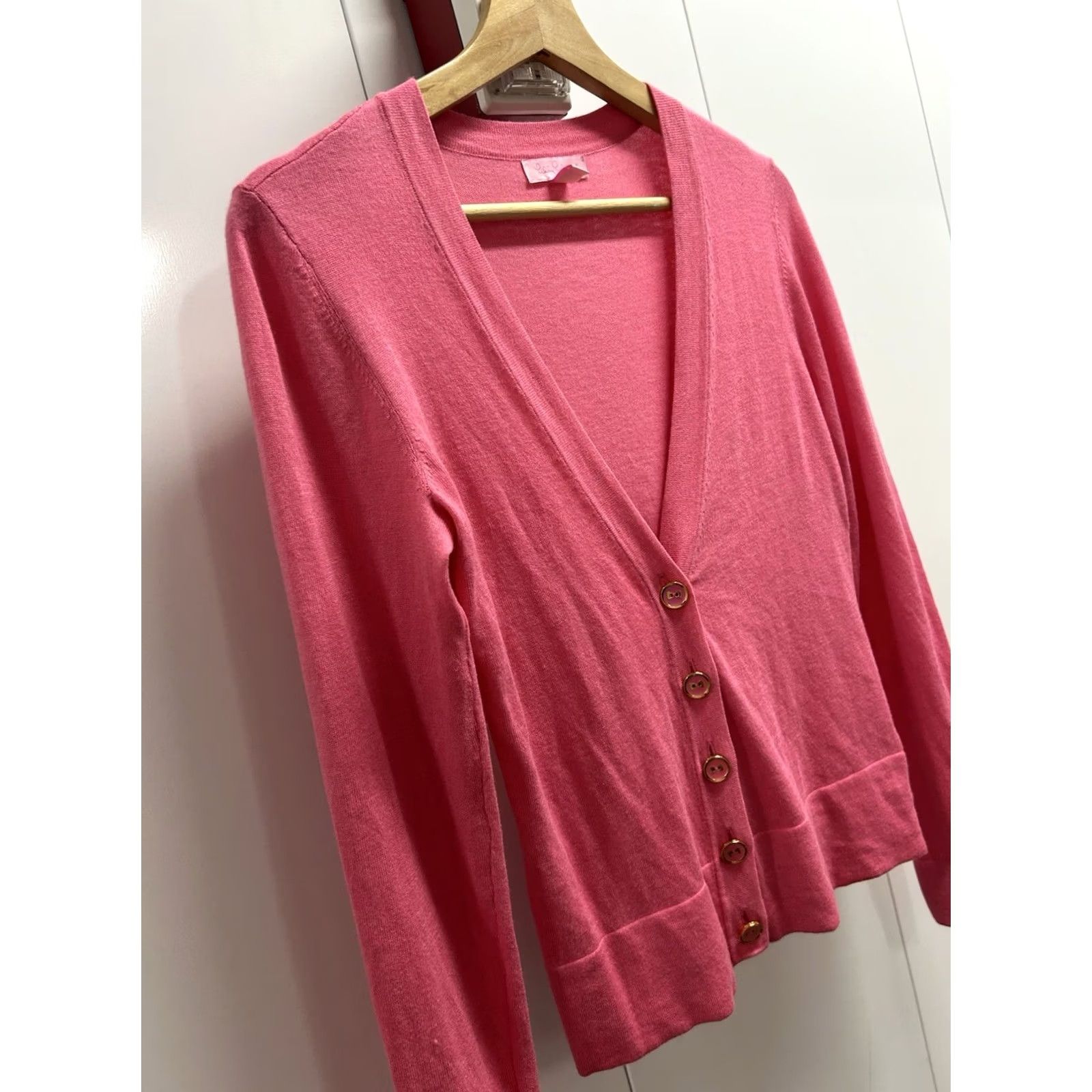 Lilly Pulitzer Womens Lilly Pulitzer Pink ButtonUp LongSleeve Knit Cardigan Sweater XS Ladies Pink Cotton, Modal Solid Button Accents 3/4 Sleeve Womens Cardigan Size XS / US 0-2 / IT 36-38 - 3 Thumbnail