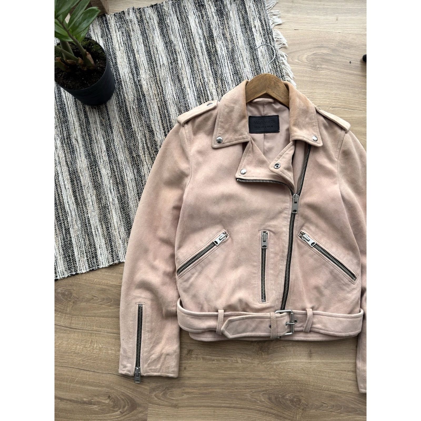 Allsaints VINTAGE AllSaints Suede Balfern Biker Jacket Womens Pink Size M UK 10 US 6 EU 38 80s 90s Casual Streetwear Leather Jacket Womens Size M / US 6-8 / IT 42-44 - 2 Thumbnail
