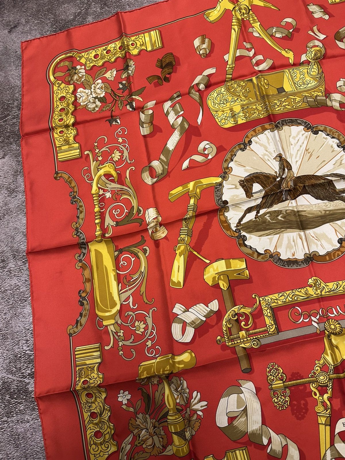 Hermes Hermes Silk Scarf Carre 90 "Copeaux" Red Silk Scarf US M Size ONE SIZE - 6 Thumbnail