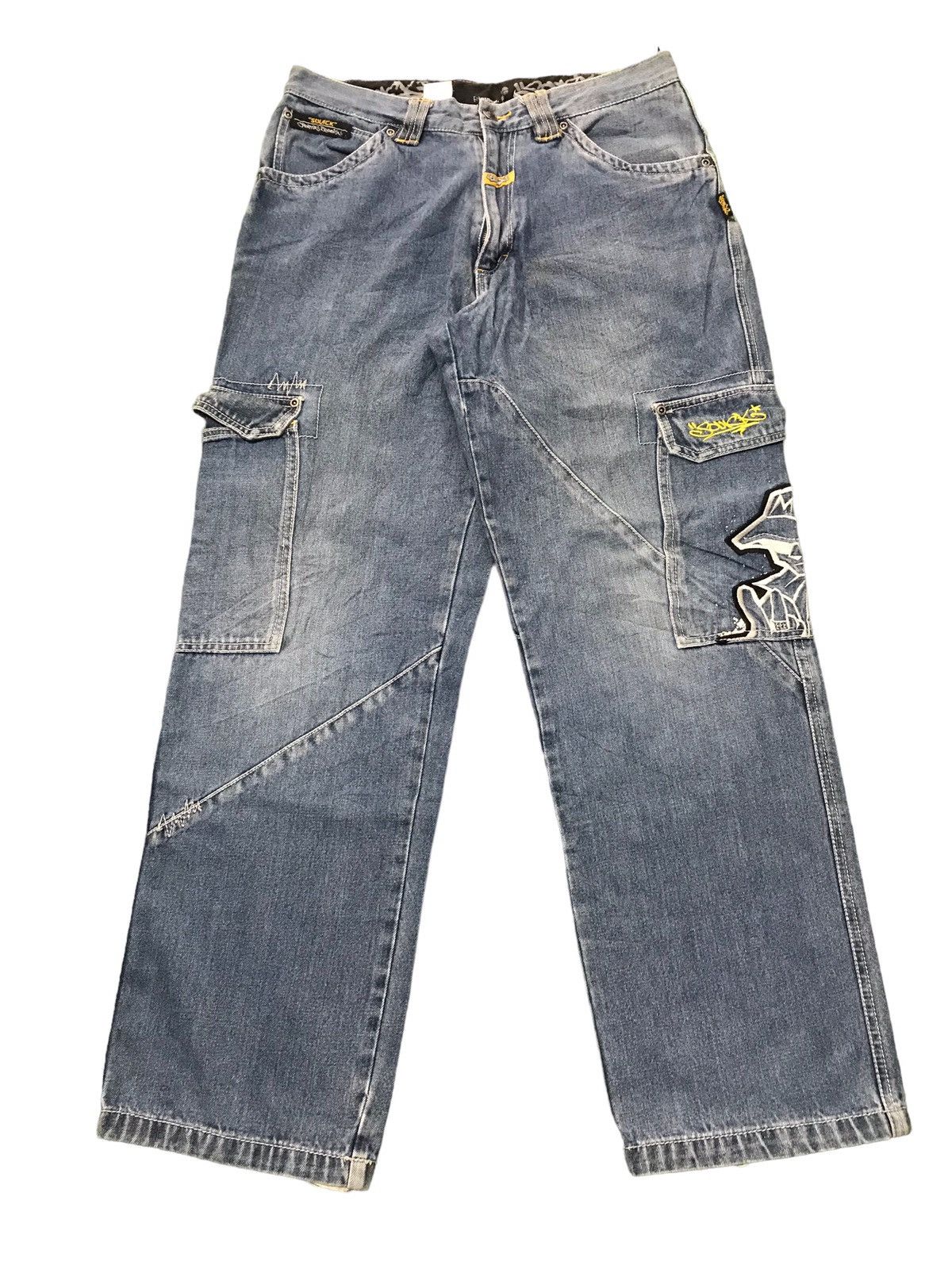 Japanese Brand JNCO Souick Embroidered Baggy Skateboard Denim Jeans Size US 33 - 1 Thumbnail