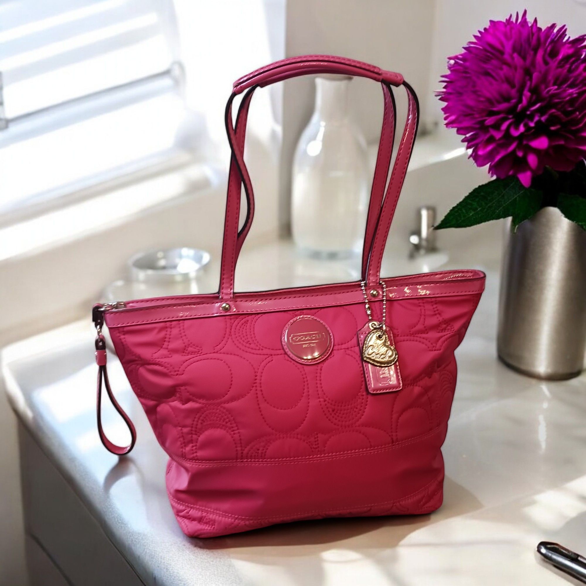 Coach Coach Rose Pink Quilted Signature Tote LeatherTrim Size ONE SIZE - 1 Thumbnail
