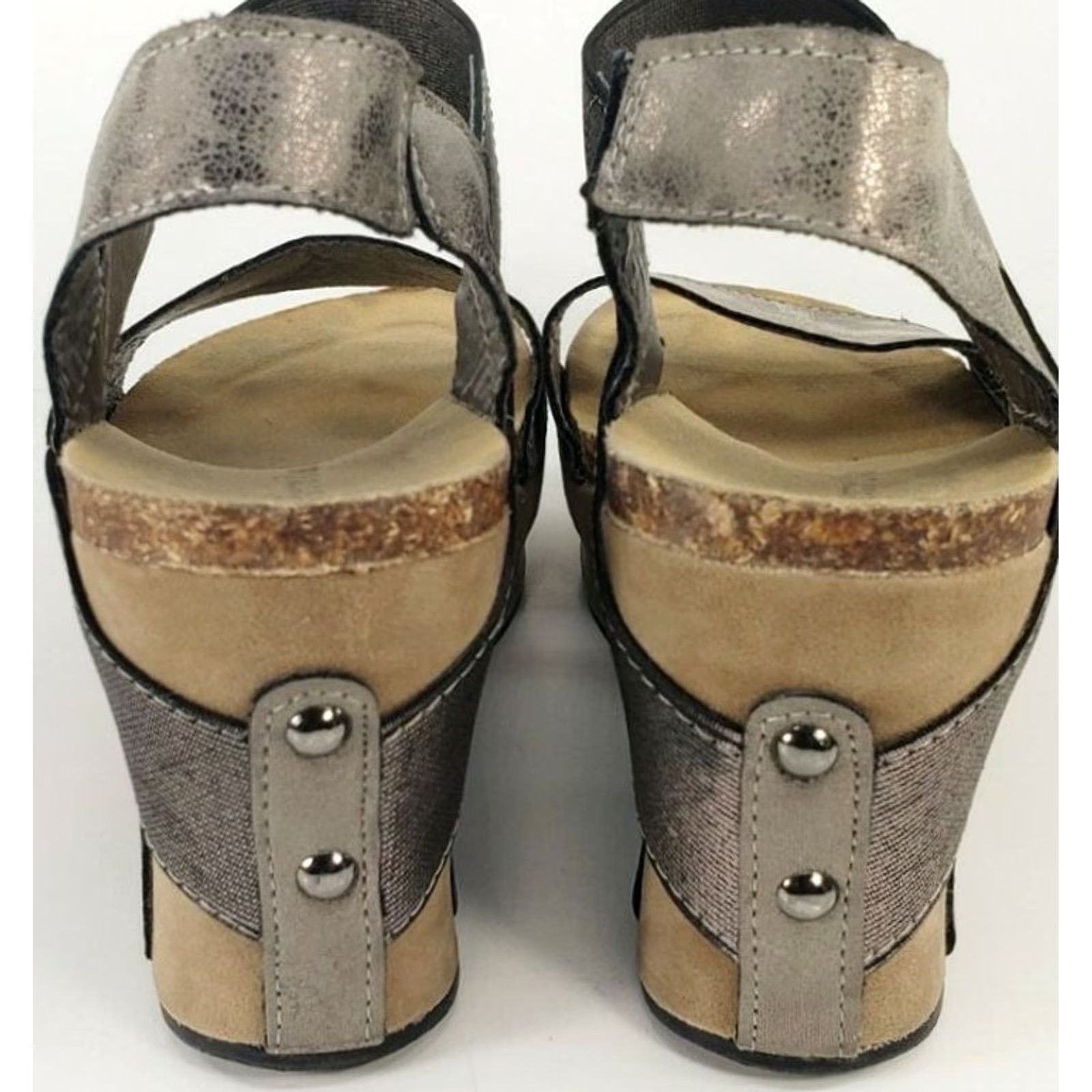 Vintage Pierre Dumas CHANTAL-2 Platform Wedge Sandals Women's Size 8 Pewter 22270 Size US 8 / IT 38 - 6 Thumbnail