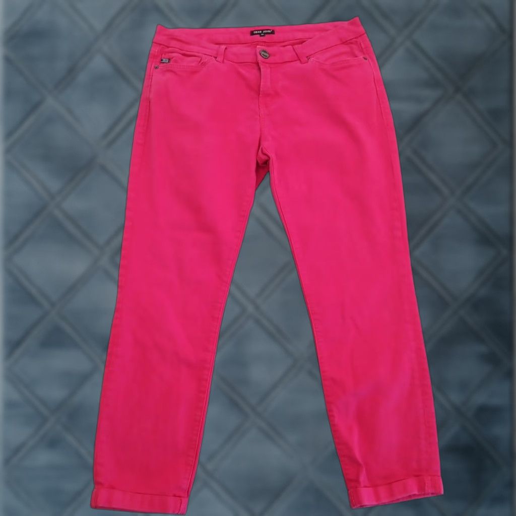 Denime Dear John Womens Jeans Cropped Pink Denim Mid Rise 30 Regular Inseam 25 Cuffed 32x25 Vintage No Size 30" / US 8 / IT 44 - 1 Thumbnail
