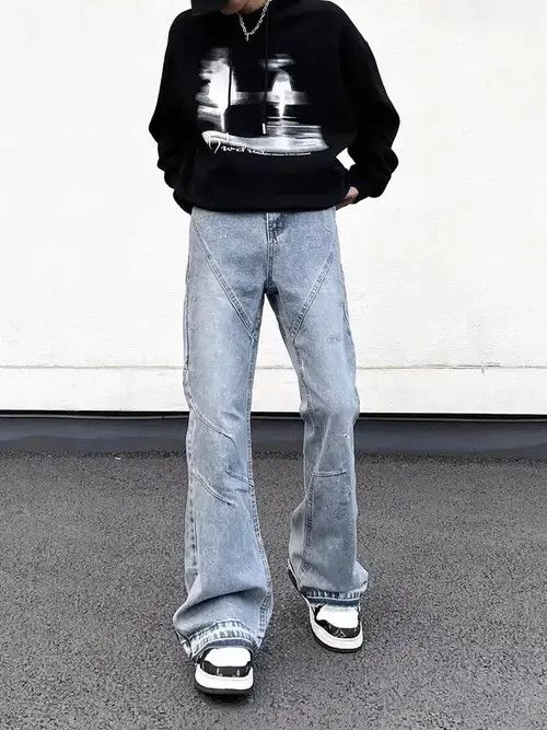 Japanese Brand × Jean Street water washing irregularly bright line wide -leg jeans Size US 32 / EU 48 - 1 Thumbnail