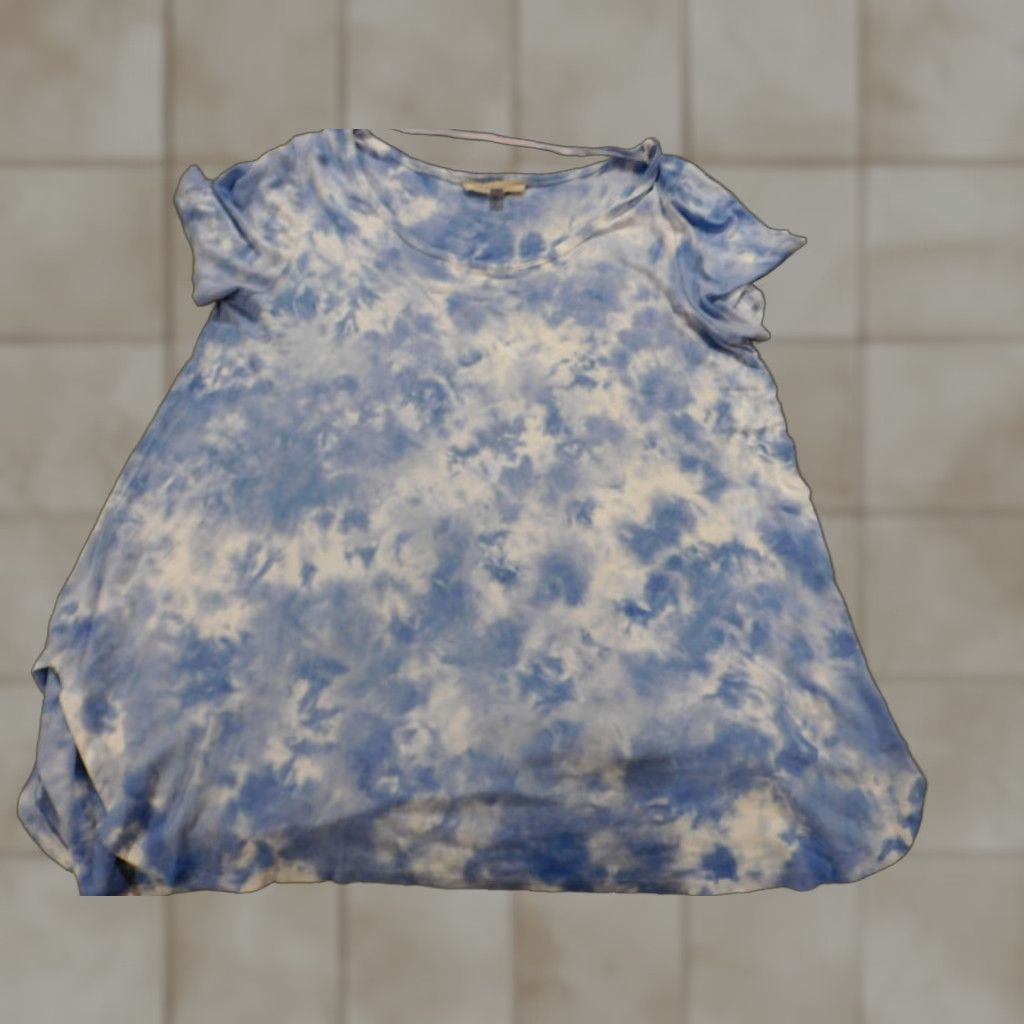 Vintage Spense Womens Shirt Large Blue pullover stretch sport Blouse Short Sleeve Round Neck Casual Regular Button Viscose Spandex Floral Basic American Size L / US 10 / IT 46 - 1 Thumbnail