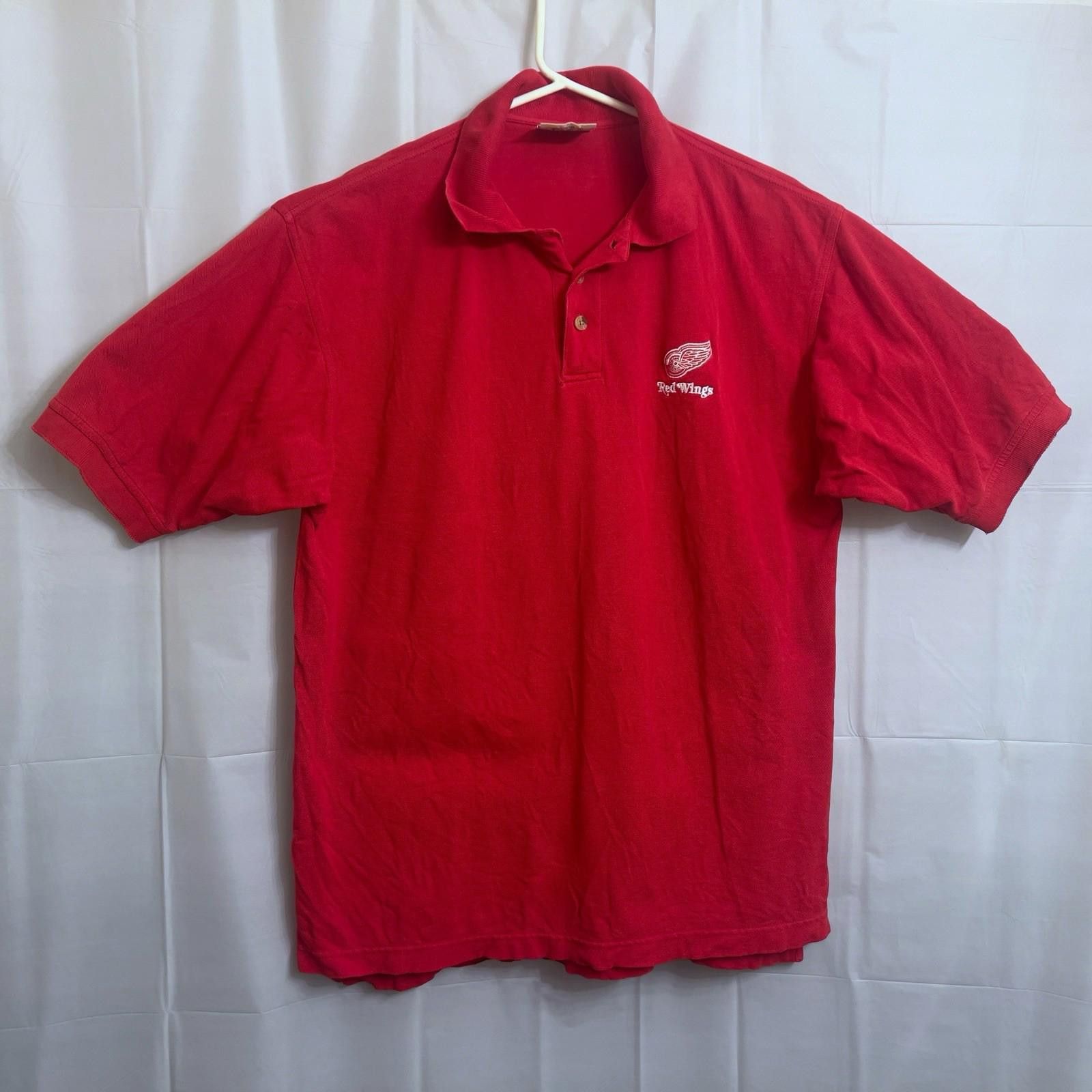 Designer Vtg Lee Sport Detroit Red Wings Polo Shirt Men's Medium Red Size ONE SIZE - 1 Thumbnail