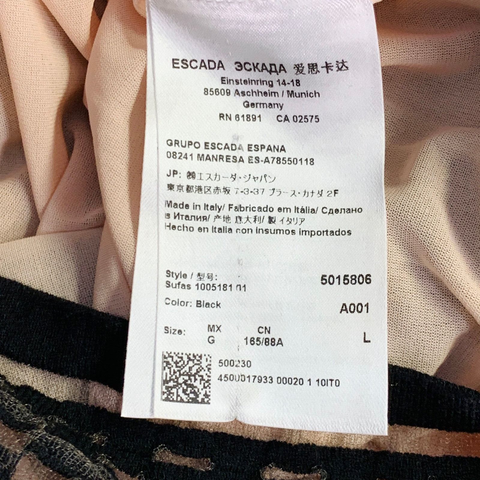 Escada Black Viscose Blend Textured Stripe 3/4 Sleeves Scoop Neck Size L / US 10 / IT 46 - 7 Thumbnail