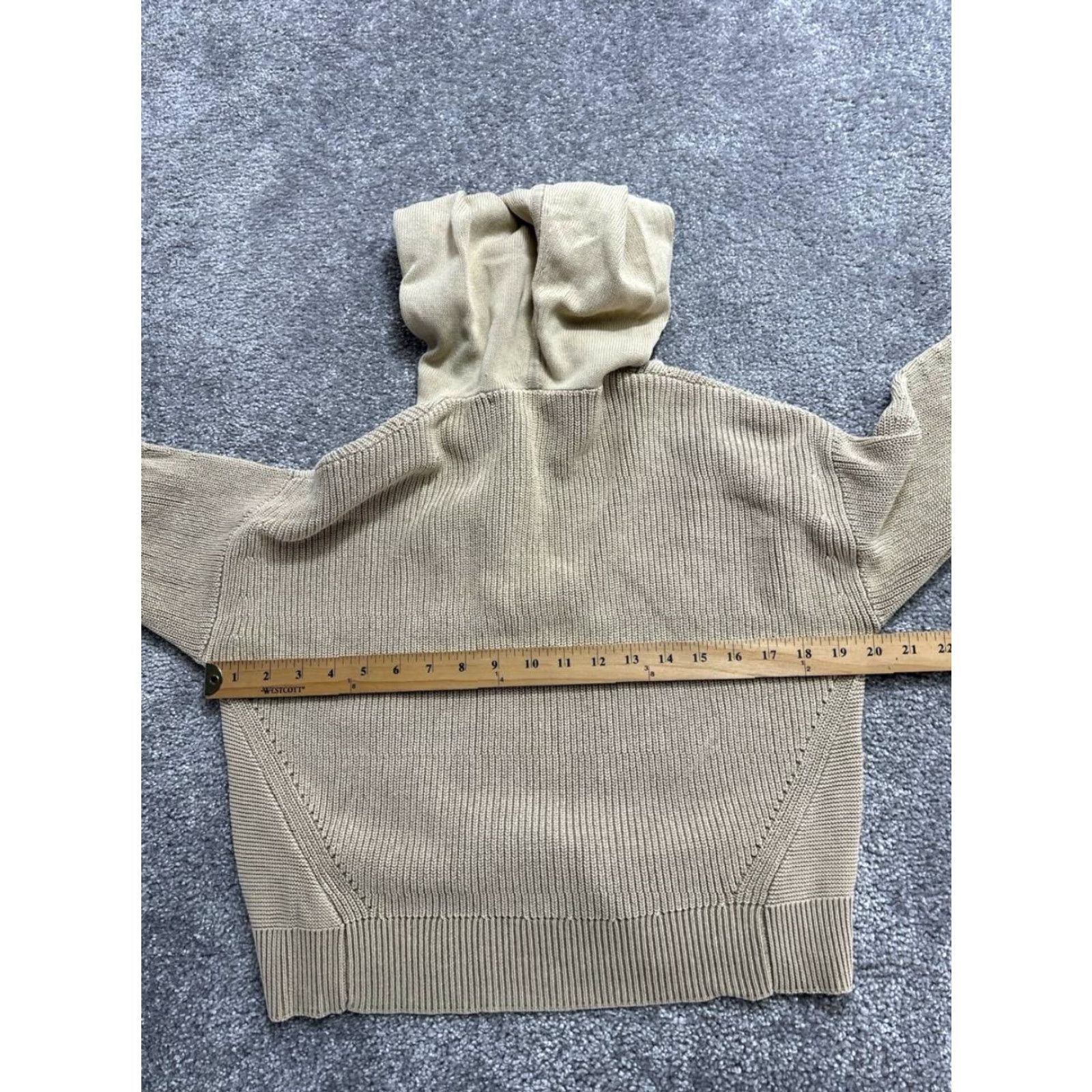 Veronica Beard VERONICA BEARD Ursina Knit Hoodie Womens XS Beige Cotton Cropped Fit Oversized Size XS / US 0-2 / IT 36-38 - 6 Thumbnail