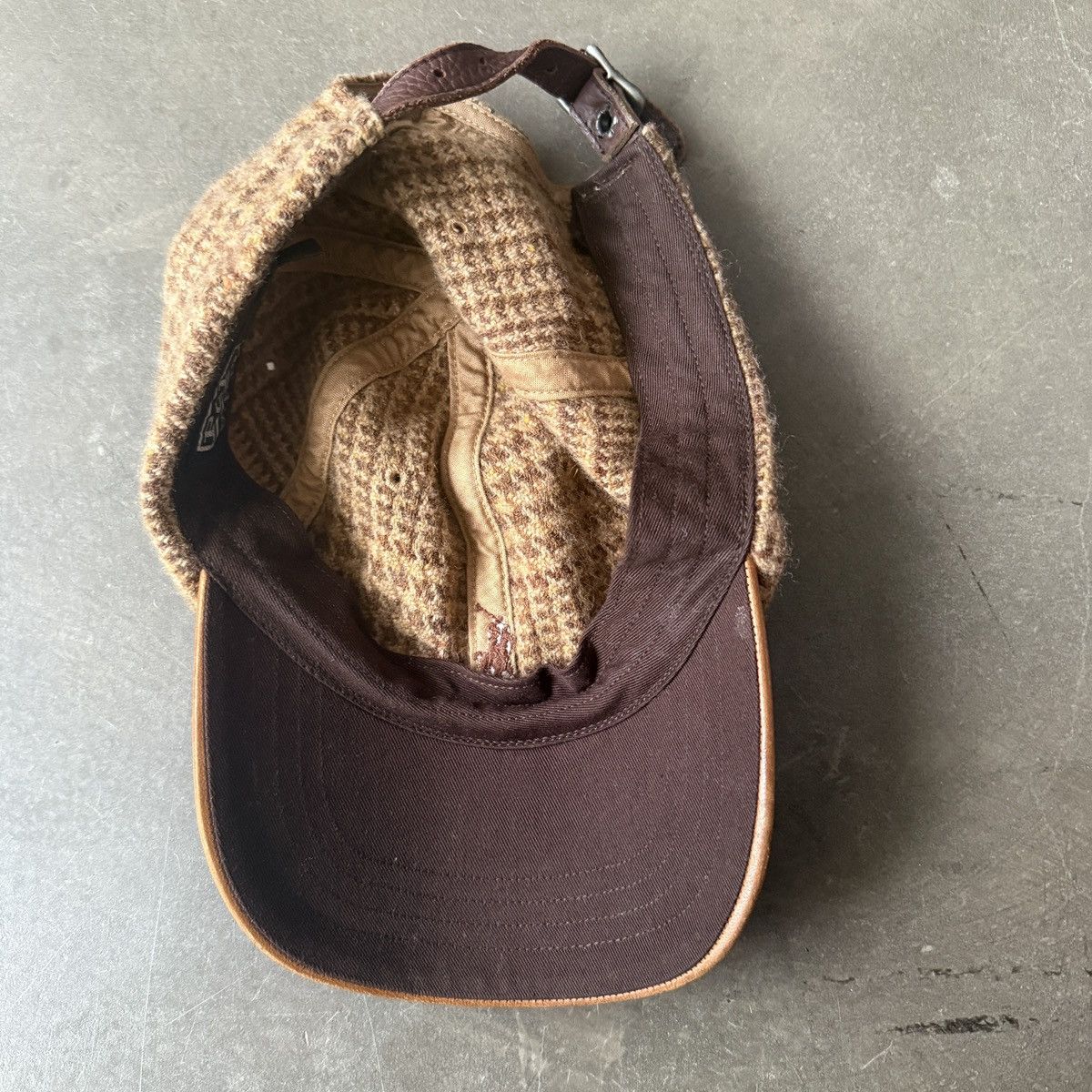 Polo Ralph Lauren Vintage RL Leather & Herringbone Tweed Cap Rare Size ONE SIZE - 2 Thumbnail