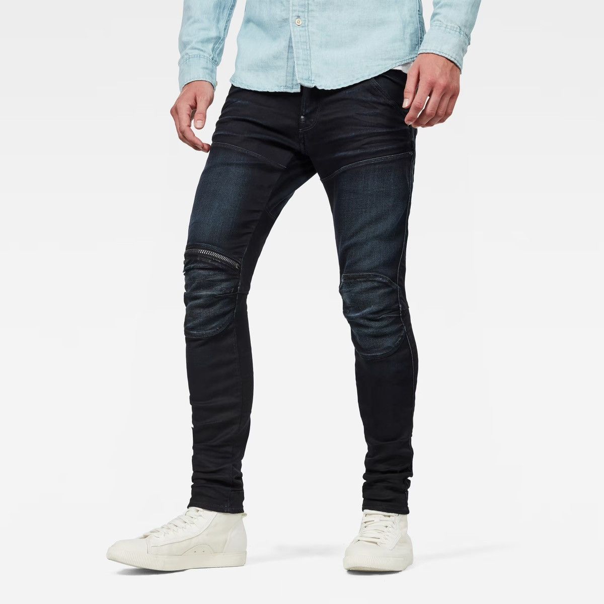image of G Star Raw G-Star Eldwood 5620 3D Zip Knee Skinny Jeans in Dark Blue, Men's (Size 32)