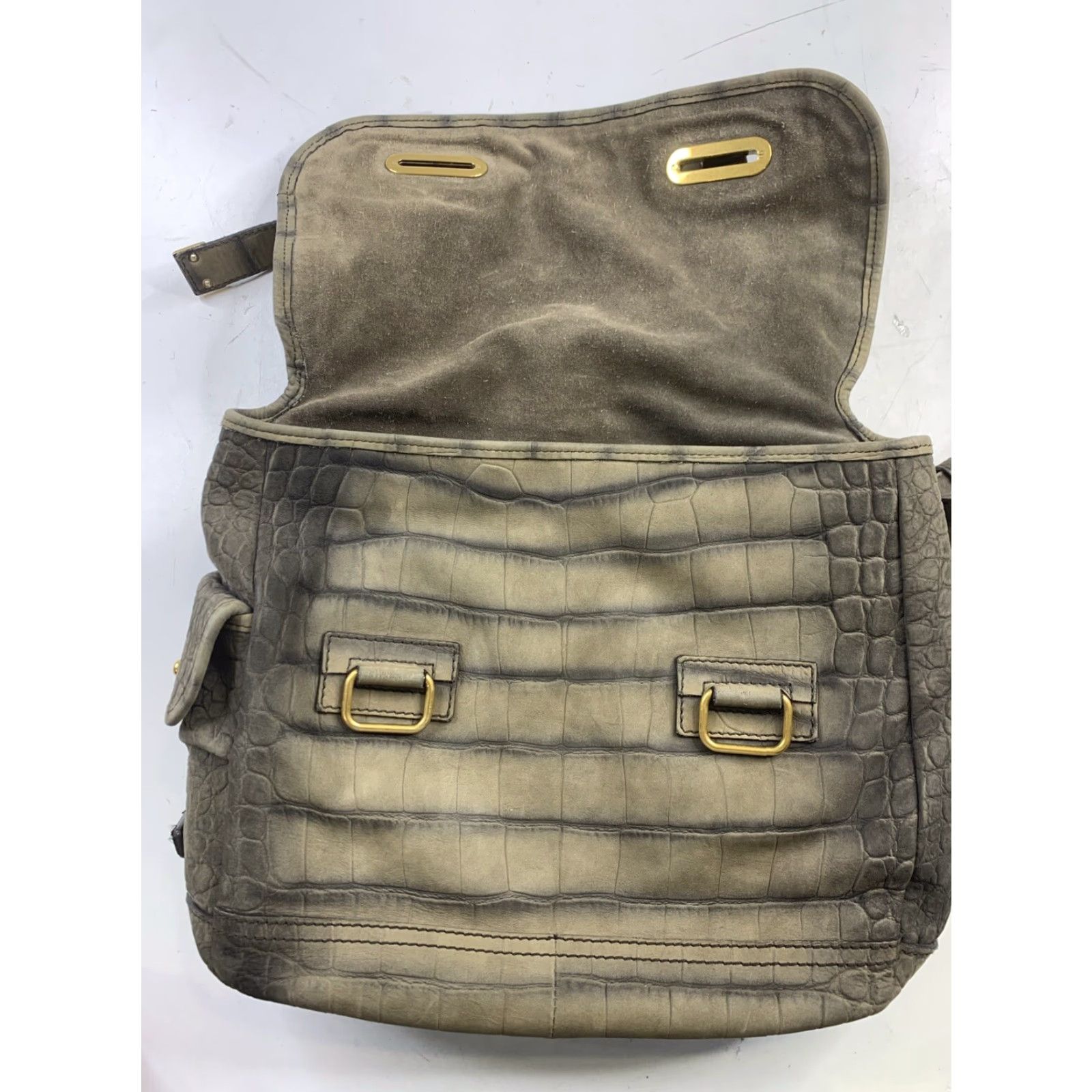 Yves Saint Laurent VINTAGE Yves Saint Laurent Crocodile Embossed Nubuck Besace Shoulder Bag Anthracite Size ONE SIZE - 4 Thumbnail