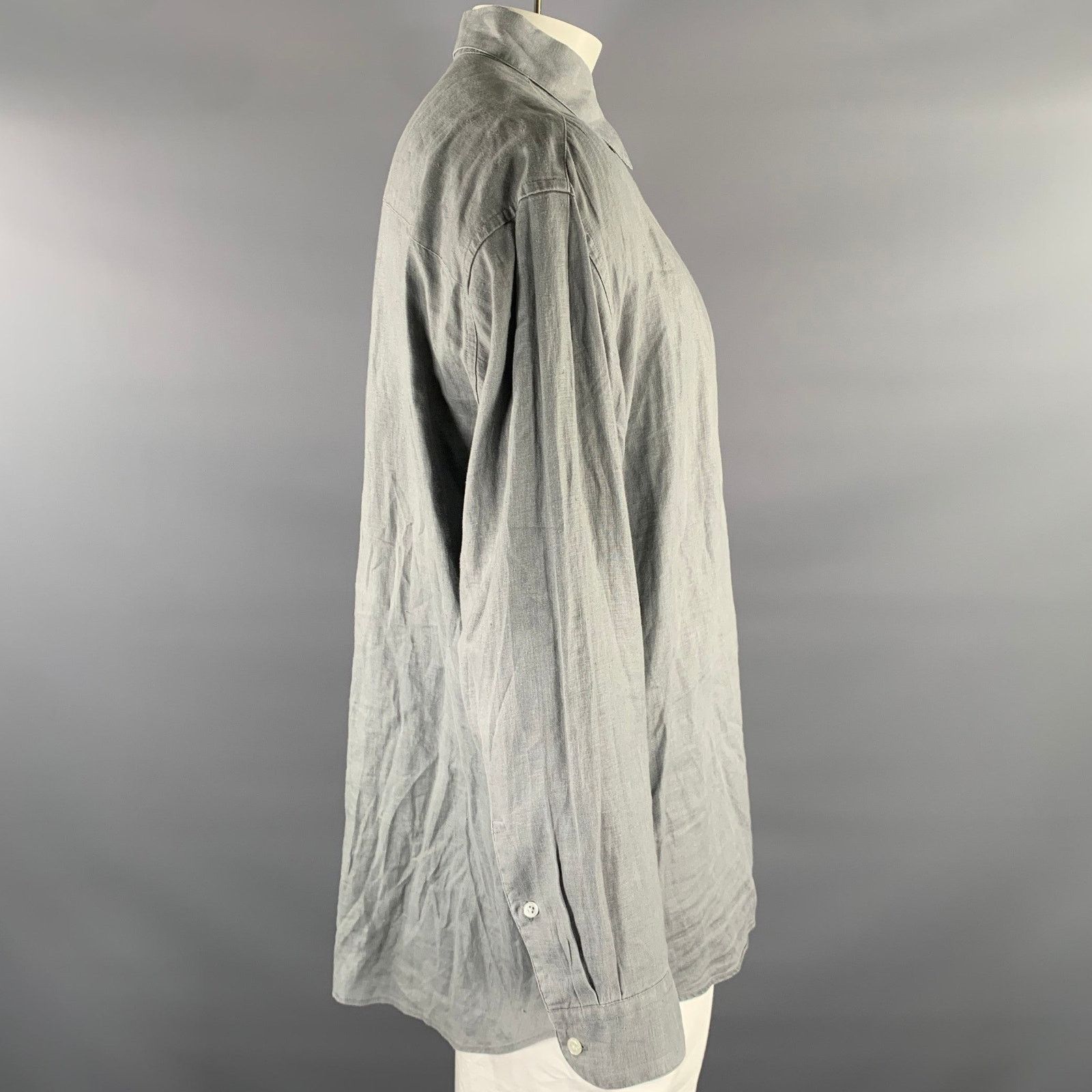 Perry Ellis PERRY ELLIS XL Grey Linen Pointed Collar Long Sleeve Shirt Size US XL / EU 56 / 4 - 2 Thumbnail