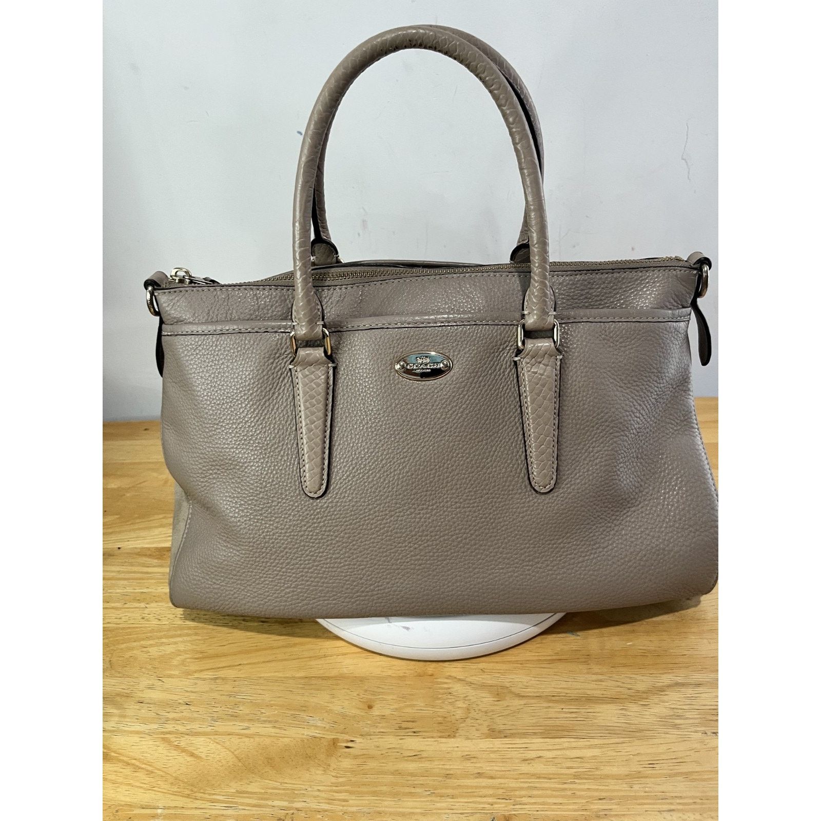 Coach Morgan Satchel in Pewter Brown Pebbled Leather Purse