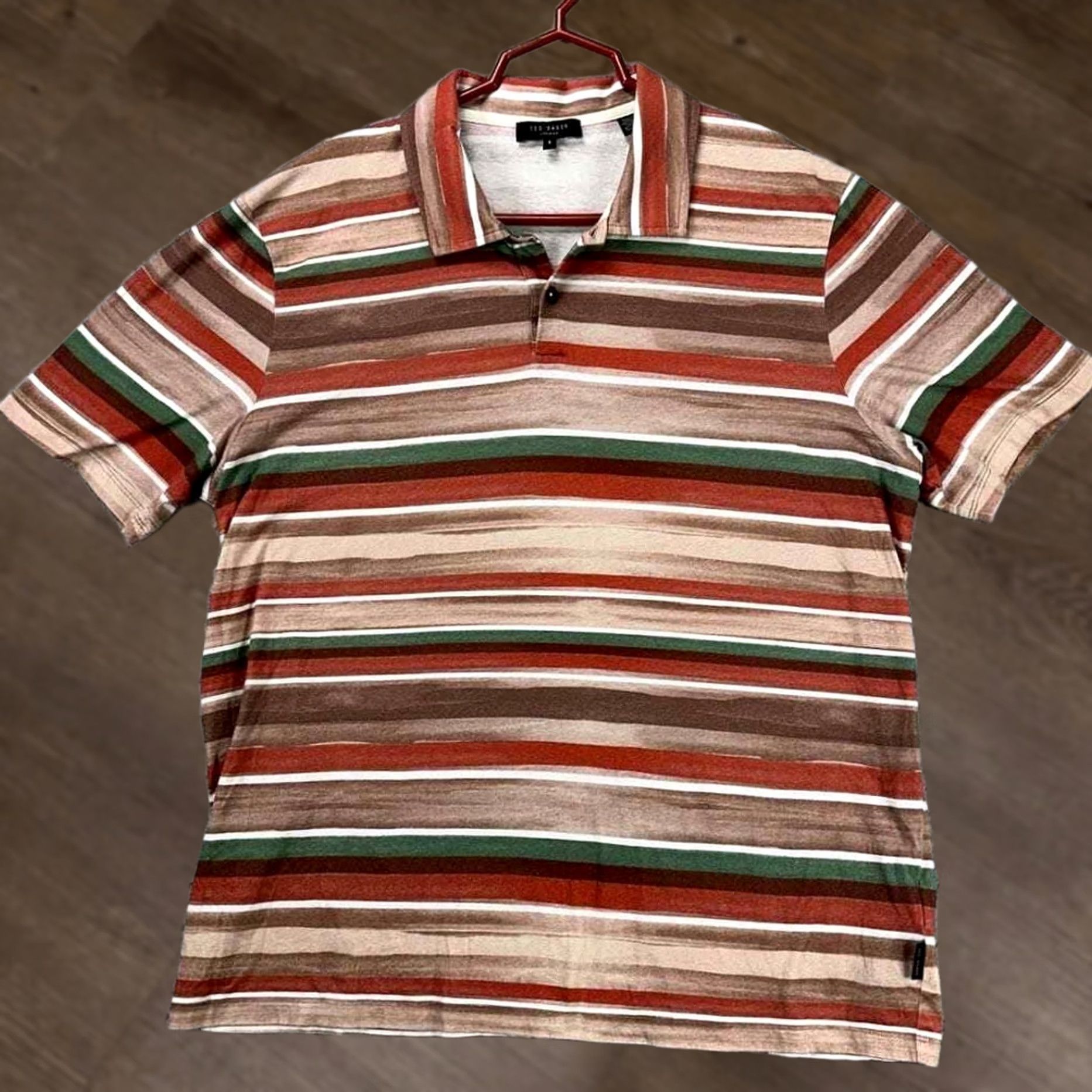 Ted Baker Ted Baker Mens Polo Shirt 5 XL Brown Striped Cotton Short Sleeve Rugby Golf Polo Shirt Mens 5 XL Brown Striped Cotton Casual Short Sleeve Mens Size US XL / EU 56 / 4 - 1 Thumbnail