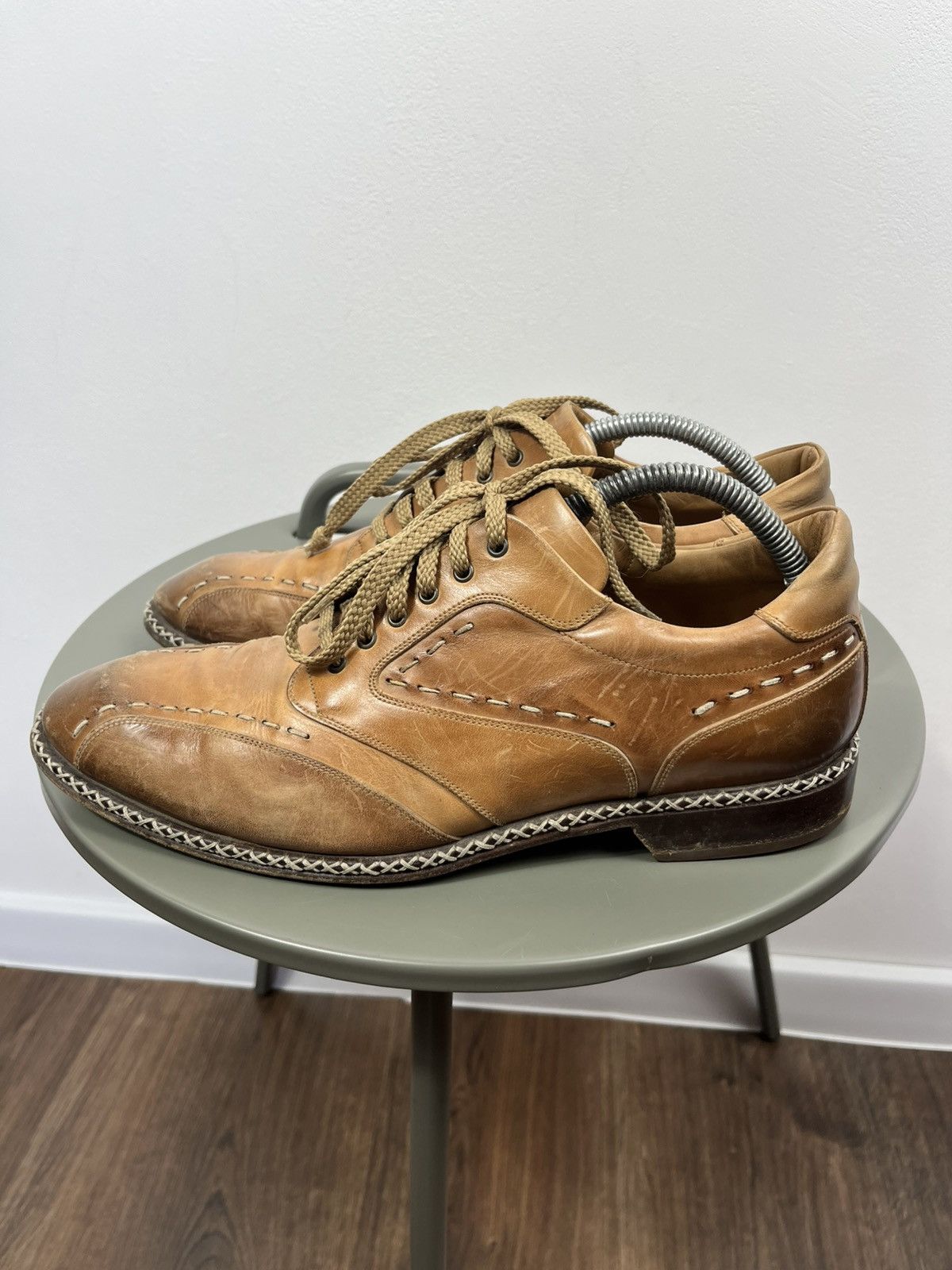 Leather Vintage Tan Leather Lace Up Shoes Hand Stitched Dress EU 42 Size US 9 / EU 42 - 7 Thumbnail