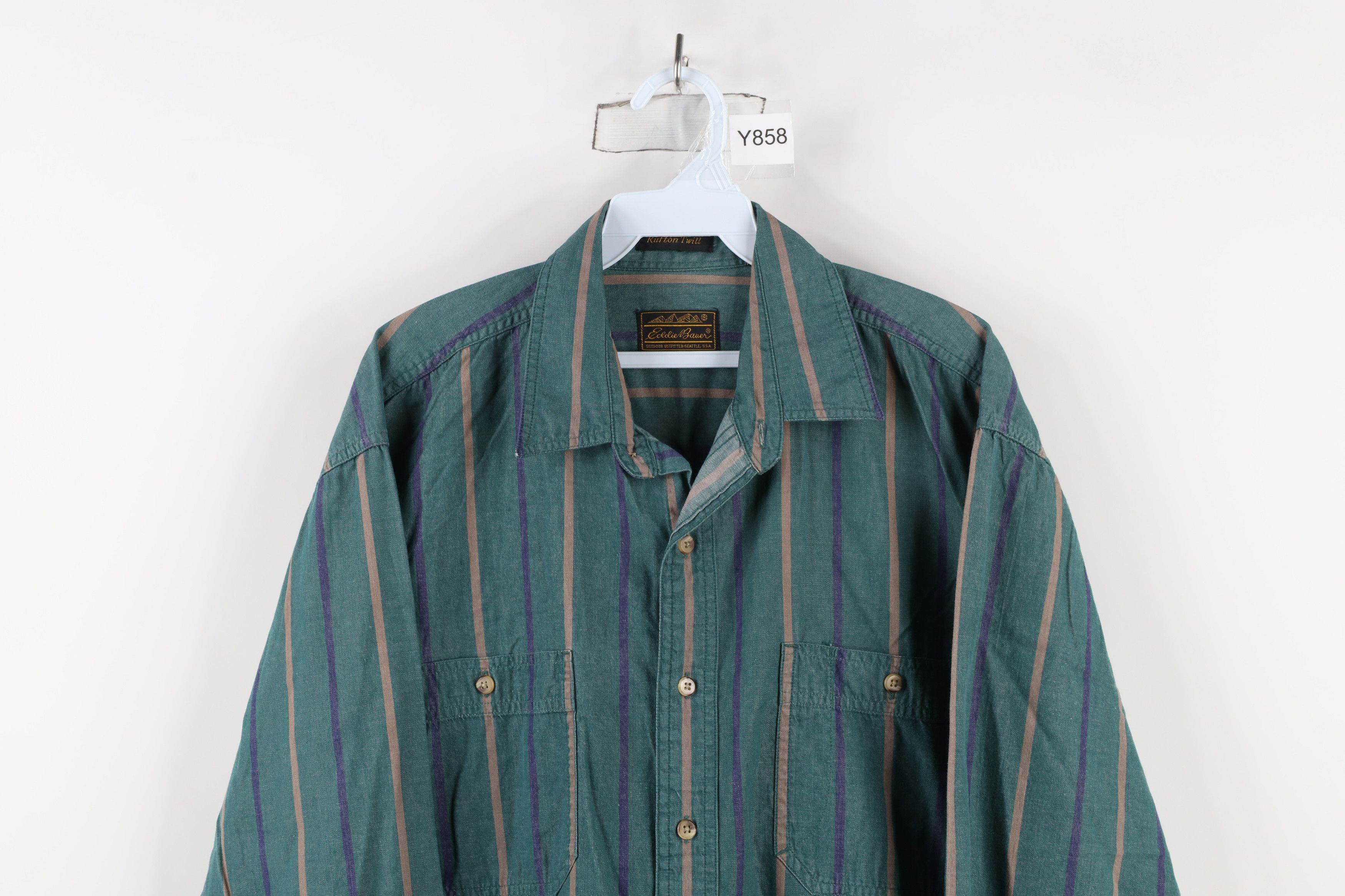 Eddie Bauer × Vintage Vintage 90s Eddie Bauer Striped Rufton Twill Button Shirt Size US L / EU 52-54 / 3 - 2 Thumbnail