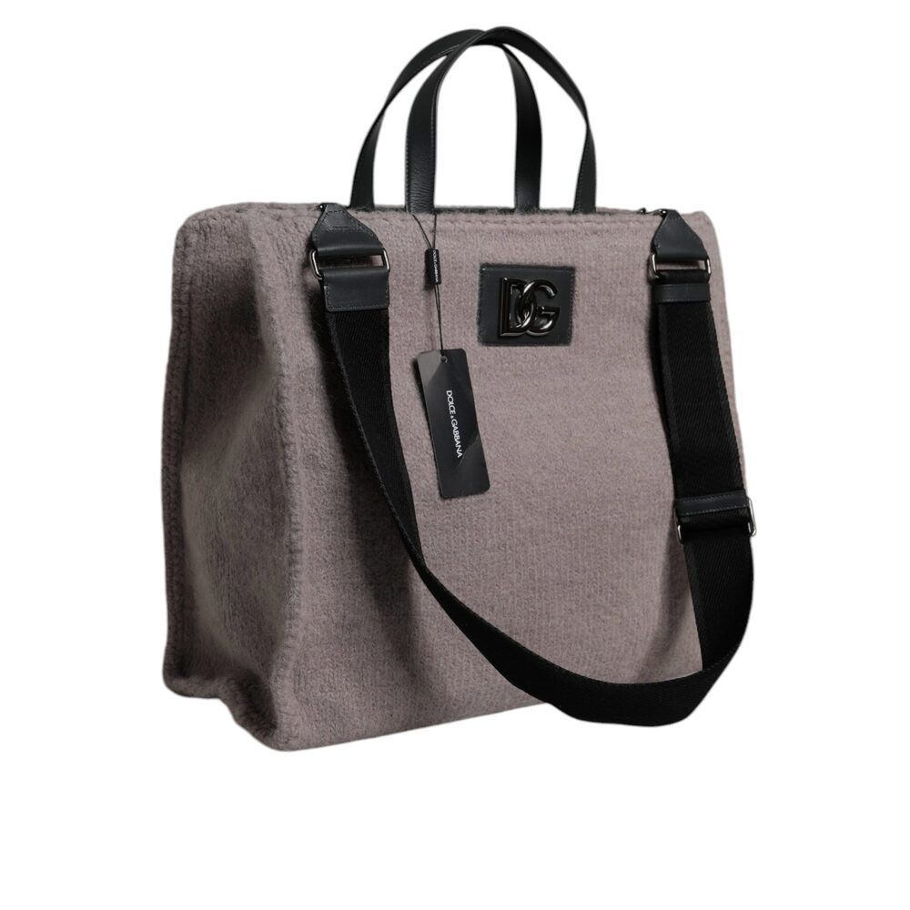 Dolce & Gabbana Dolce & Gabbana Grey Alpaca Wool Logo Plaque Tote Shoulder B Size ONE SIZE - 3 Thumbnail