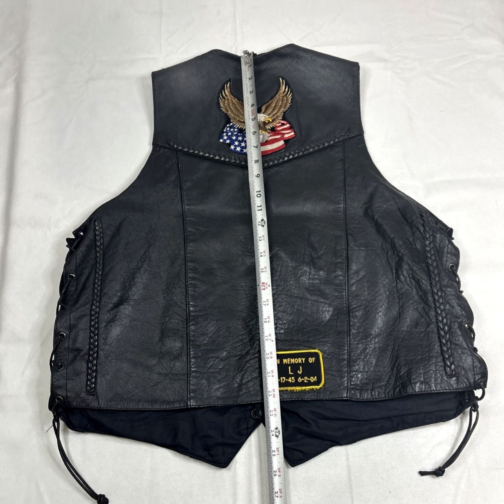 Vintage VINTAGE Hot Leathers Motorcycle Vest Men’s Side 48 Black Braided Patches Drawstring Side Mens Vest 48 Black Size US M / EU 48-50 / 2 - 8 Thumbnail
