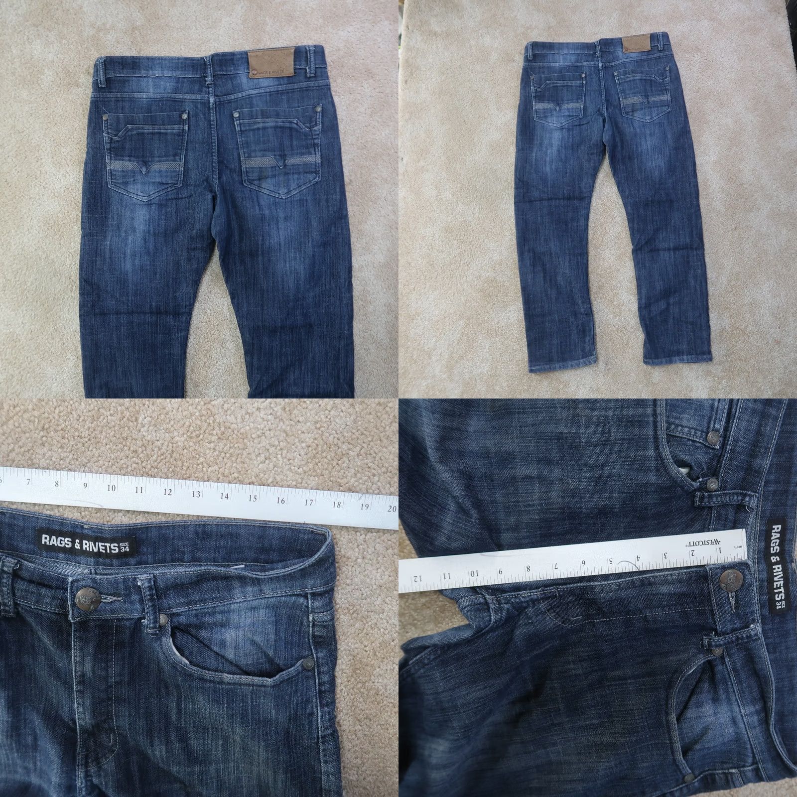 Vintage Rags and Rivets Jeans Slim Straight Leg Men's 34x28 Blue Denim Stretch Pockets 5-Pocket 90s College Preppy Vintage No Size US 34 / EU 50 - 8 Thumbnail