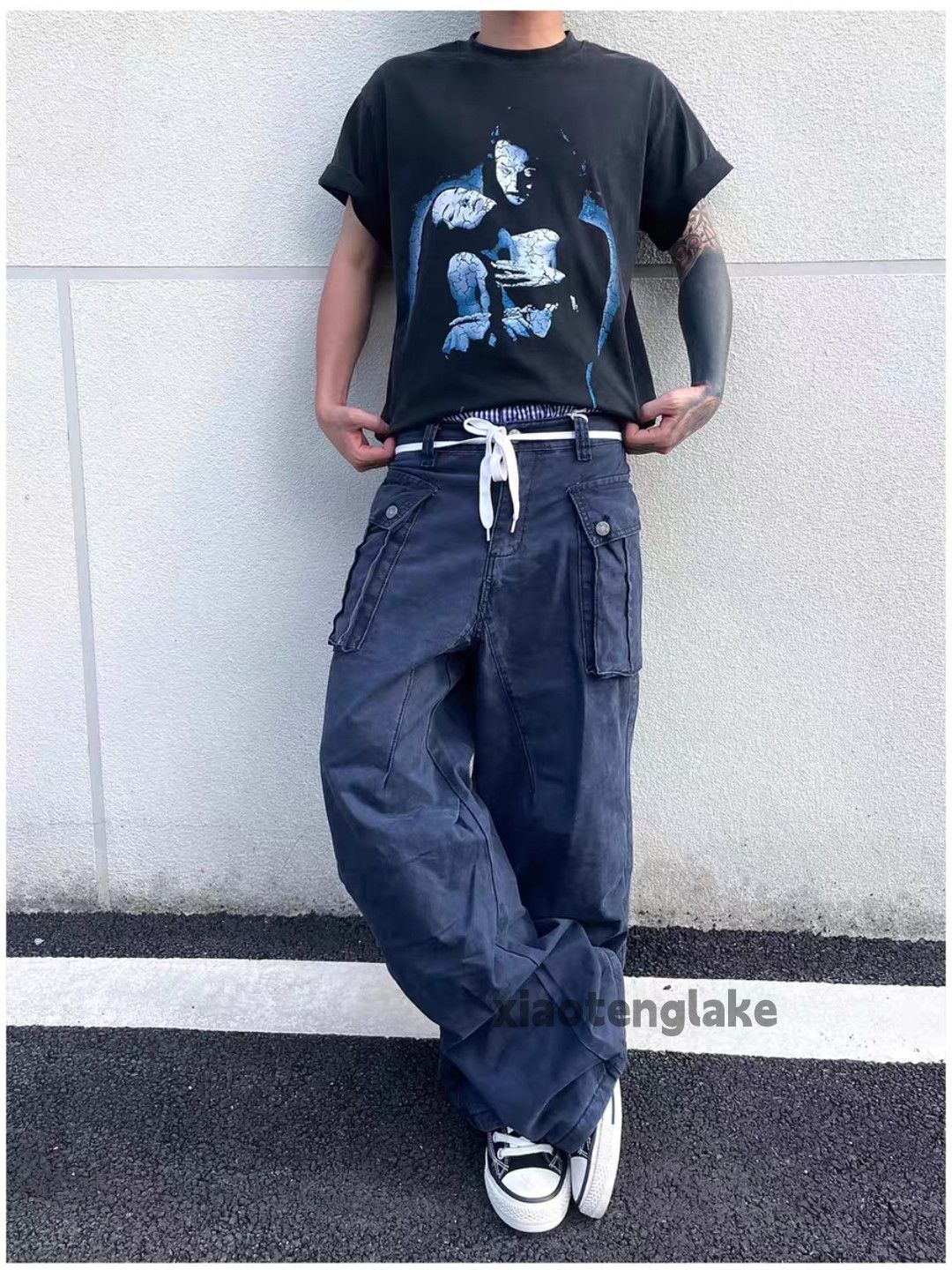 Vintage Unisex washed faded loose baggy hiphop cargo pants Size US 33 - 2 Thumbnail