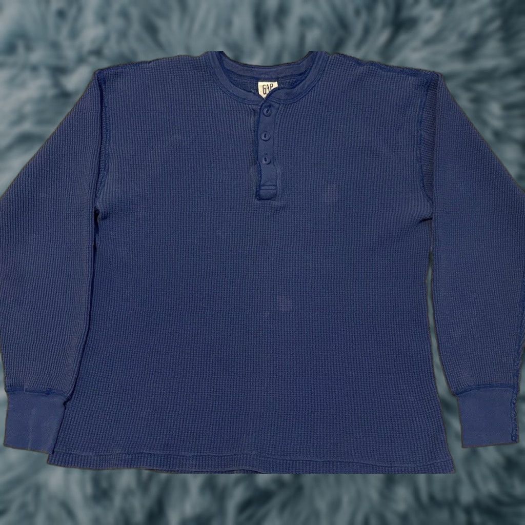 Gap VINTAGE GAP 90s Faded Thermal Henley Shirt S USA Blue Mens Shirt Size US S / EU 44-46 / 1 - 1 Thumbnail