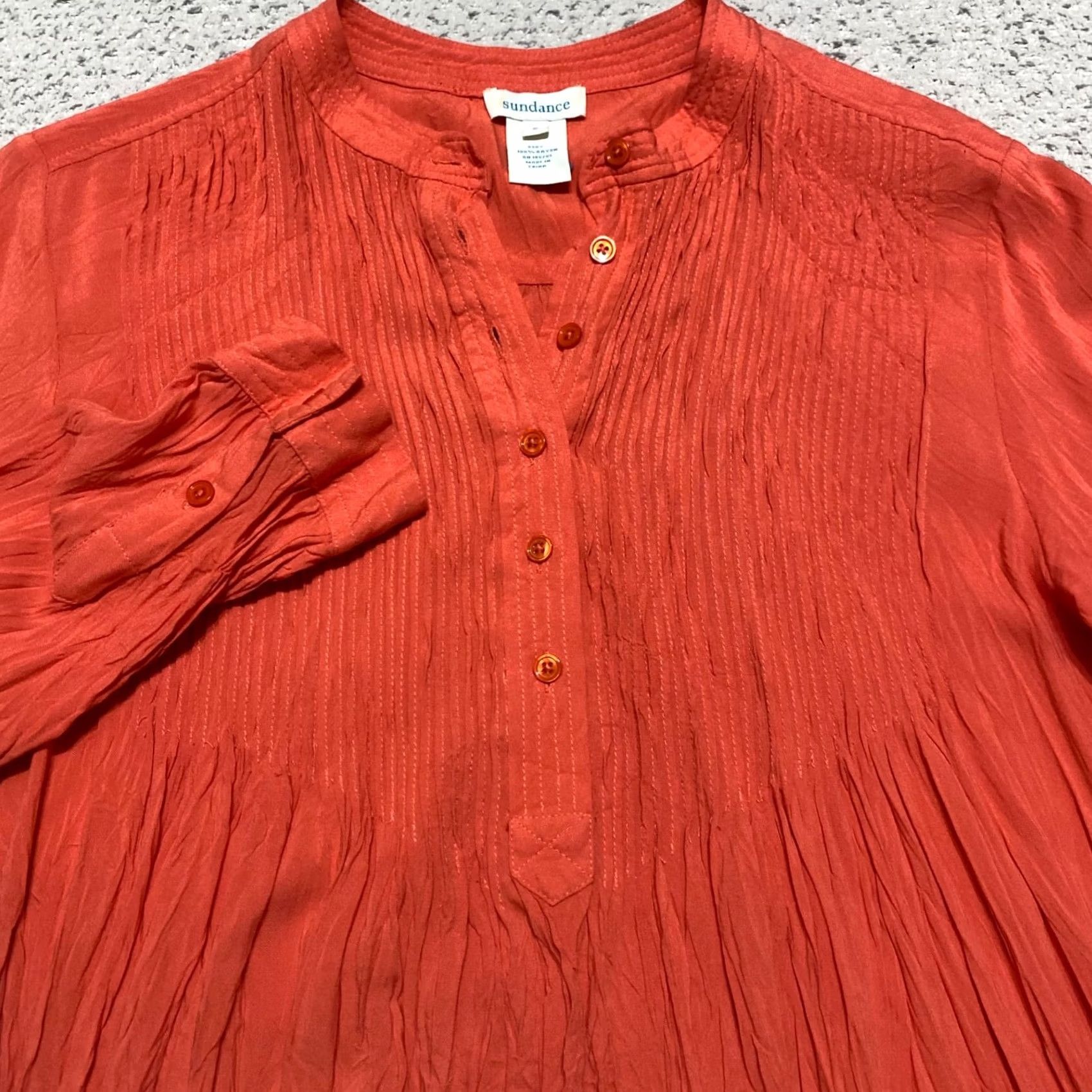 Vintage Sundance Shirt Womens Small Long Sleeve Solid Orange V-Neck Pullover Rayon Blouse Size S / US 4 / IT 40 - 5 Thumbnail