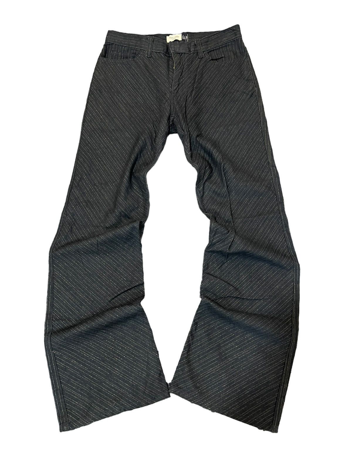 image of If Six Was Nine x Le Grande Bleu L G B Gap Flared Pants Trousers Pin Stripes Asymmetric in Dark Gra