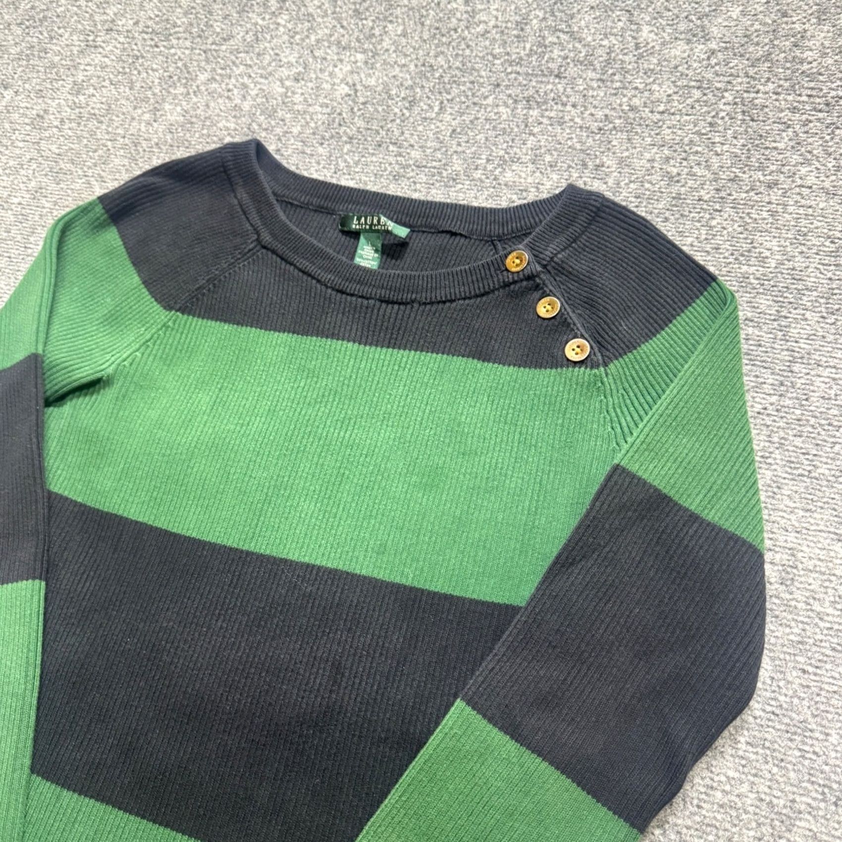 Ralph Lauren Lauren Ralph Lauren Green Black Striped Ribbed Pullover Knit Sweater L Womens Pullover Knit Sweater L Green 90s Y2K Size L / US 10 / IT 46 - 2 Thumbnail
