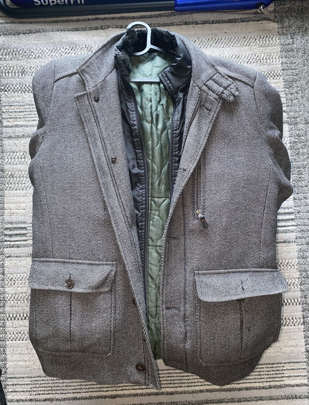 RW&CO. RW&CO Strellson Grey and Black Wool Blend Coat Size US L / EU 52-54 / 3 - 1 Thumbnail