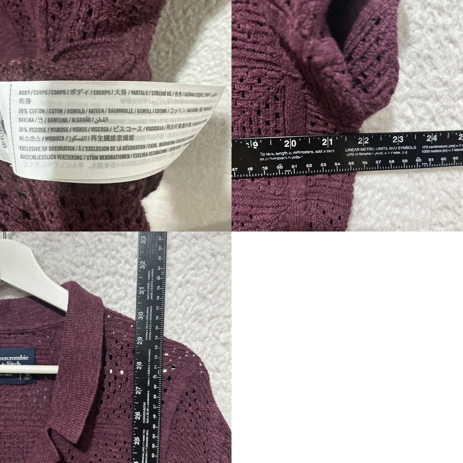 Abercrombie & Fitch Abercrombie & Fitch Men Polo Short Sleeve XL Crochet Knit Button-Down Shirt Size US XL / EU 56 / 4 - 8 Thumbnail