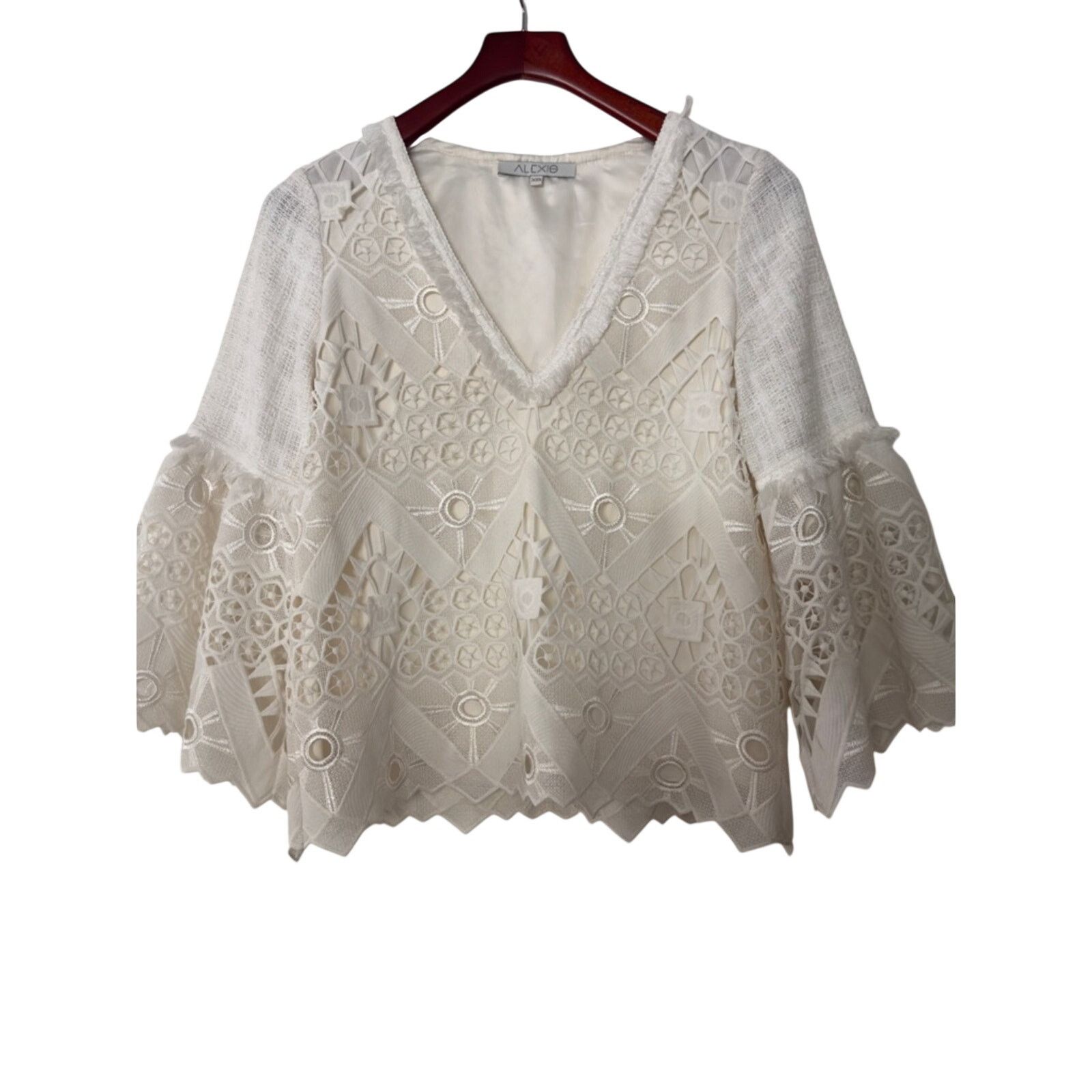 ALEXIS Alexis Cream Floral Lace V-Neck Bell Sleeve Top Size XS / US 0-2 / IT 36-38 - 1 Thumbnail