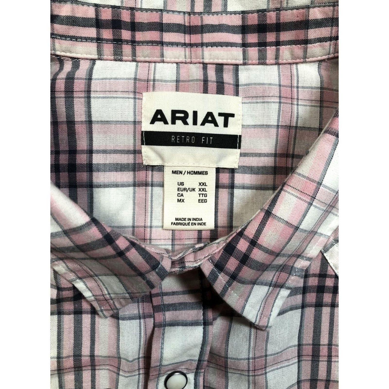 Ariat Ariat Shirt Mens 2XL Pink White Plaid Retro Fit Short Sleeve Western Pearl Snap Shirt Size US XXL / EU 58 / 5 - 7 Thumbnail